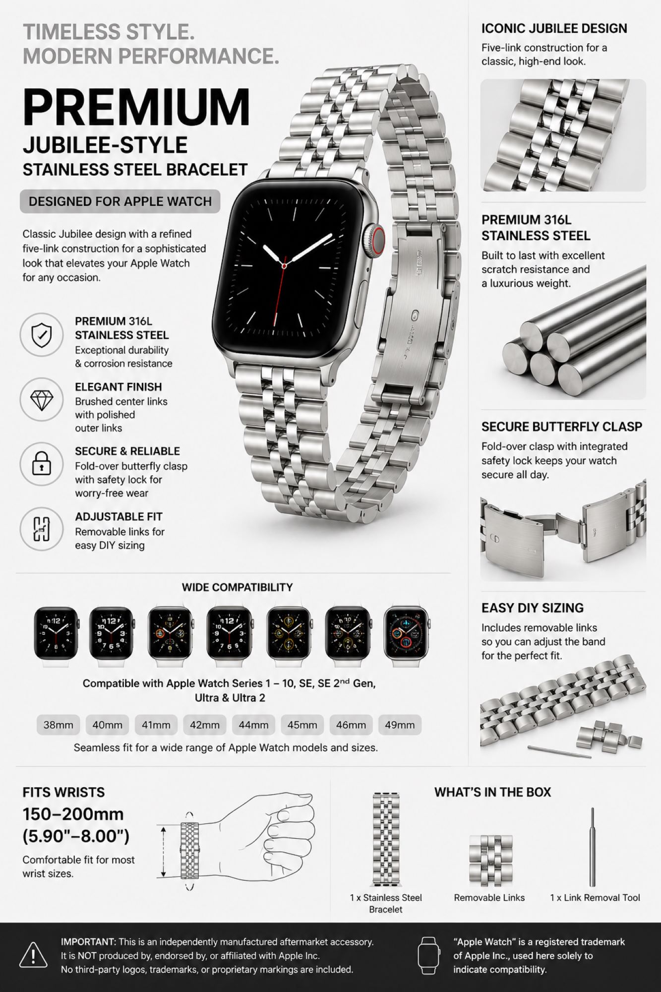 Classic Multi-Link Stainless Steel Replacement Band Compatible with Apple Watch 38mm photo 5