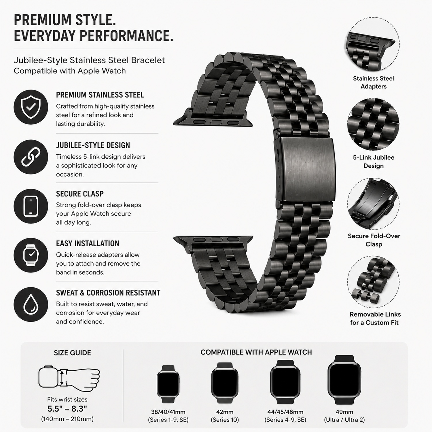 Classic Multi-Link Stainless Steel Replacement Band Compatible with Apple Watch 38mm photo 5