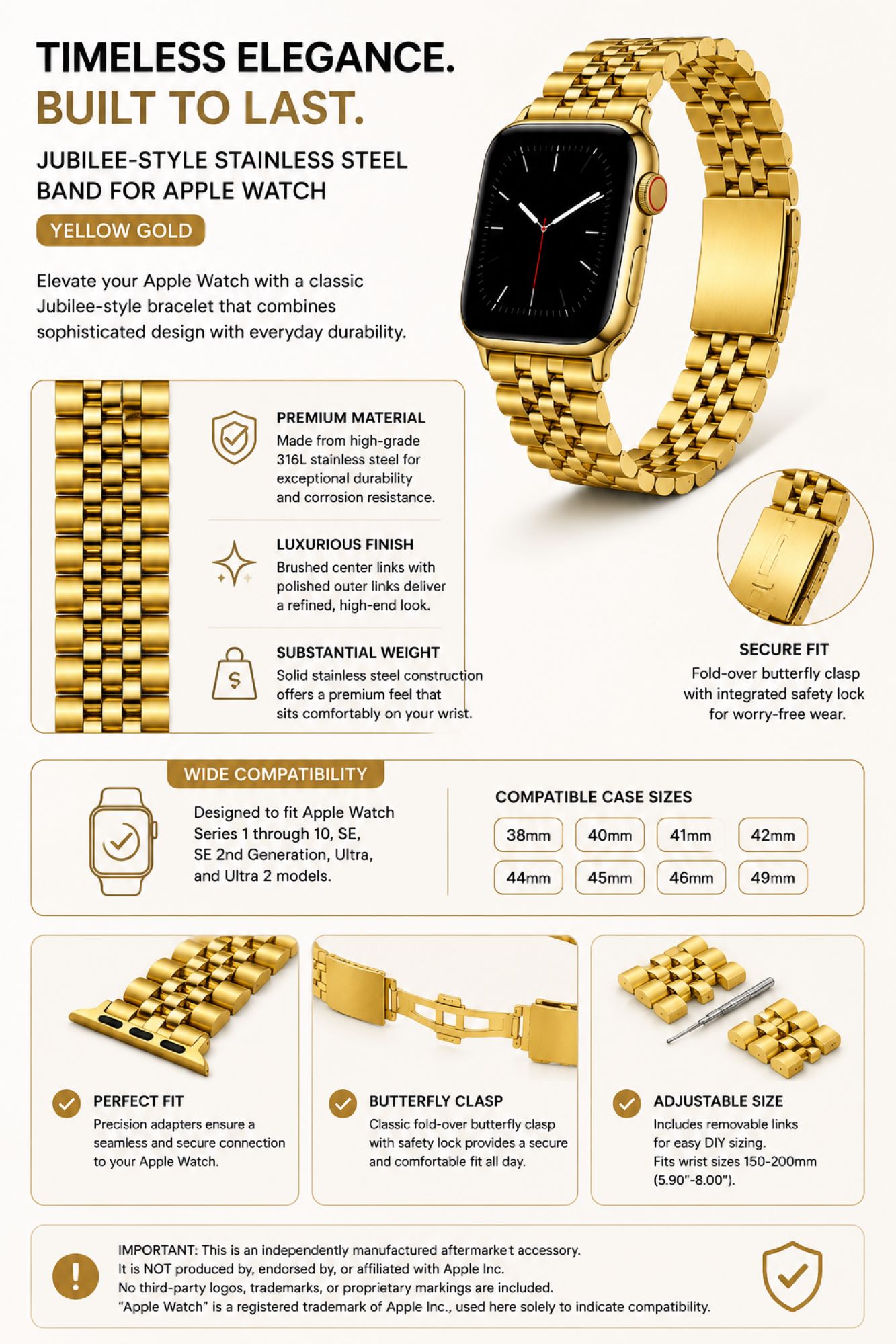 Classic Multi-Link Stainless Steel Replacement Band Compatible with Apple Watch 38mm photo 5