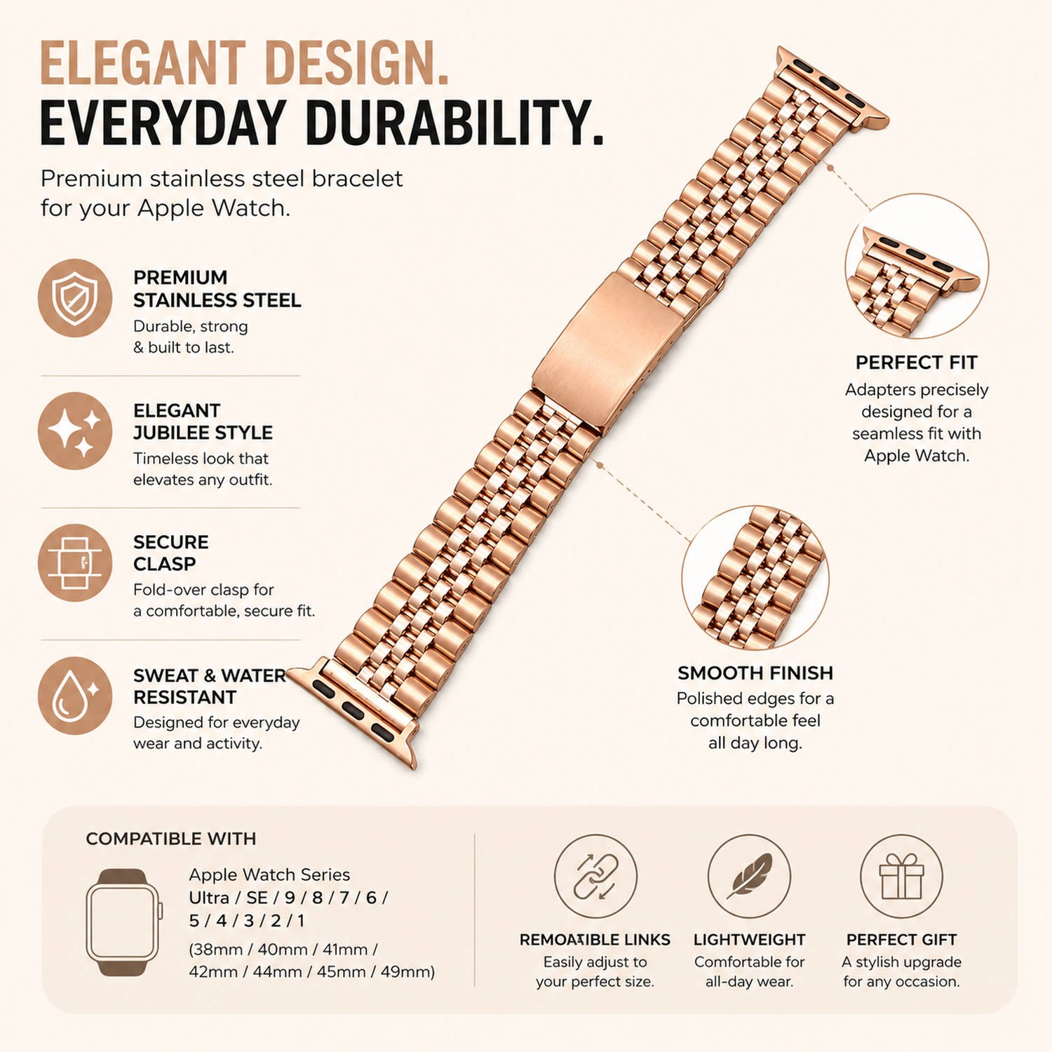 Classic Multi-Link Stainless Steel Replacement Band Compatible with Apple Watch 38mm photo 5