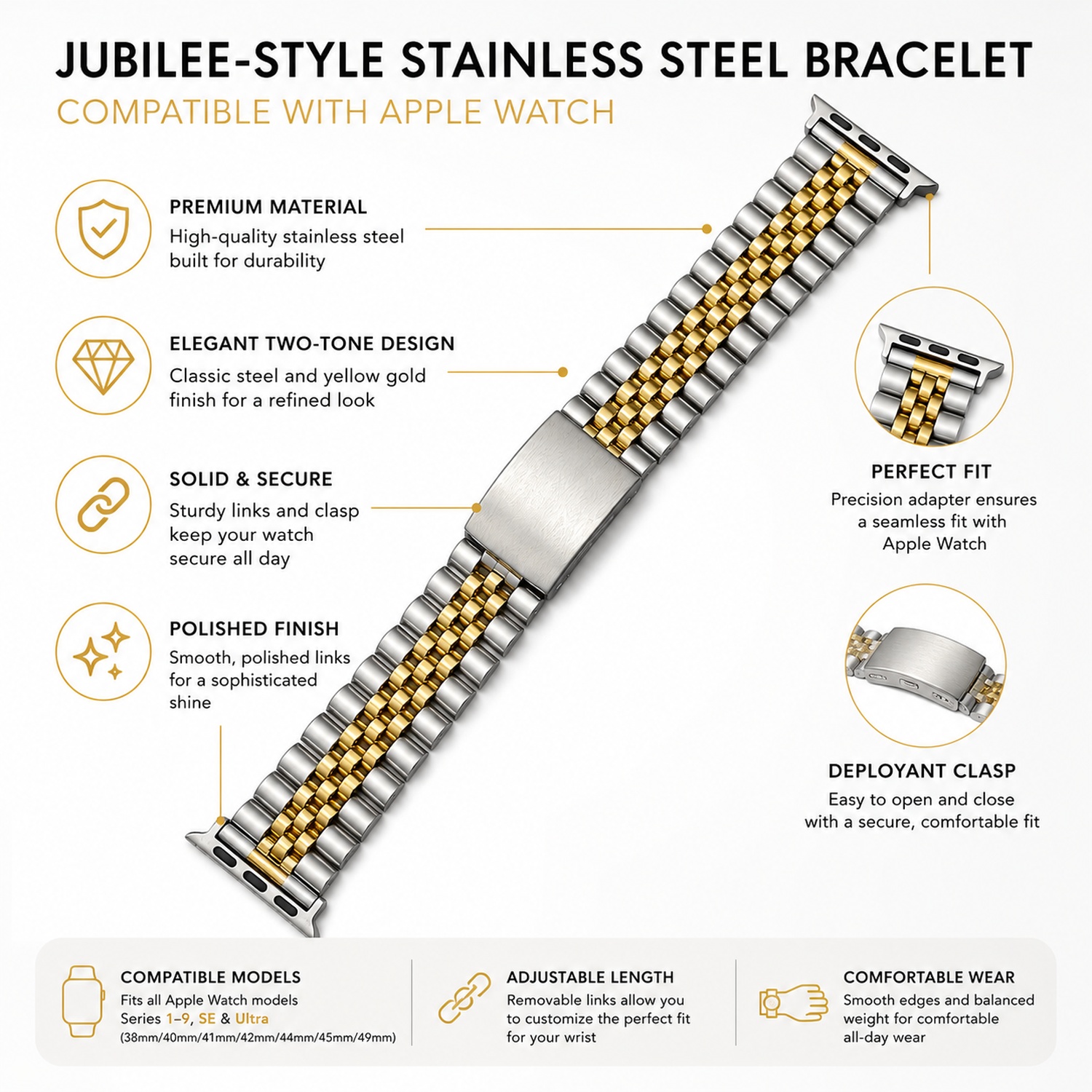 Classic Multi-Link Stainless Steel Replacement Band Compatible with Apple Watch 38mm photo 5