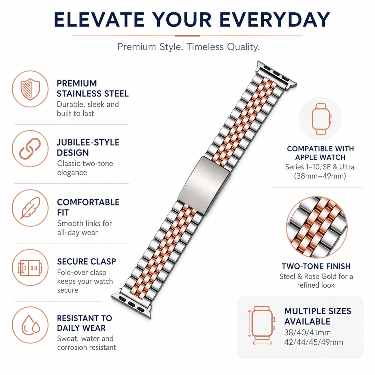 Classic Multi-Link Stainless Steel Replacement Band Compatible with Apple Watch 38mm photo 5