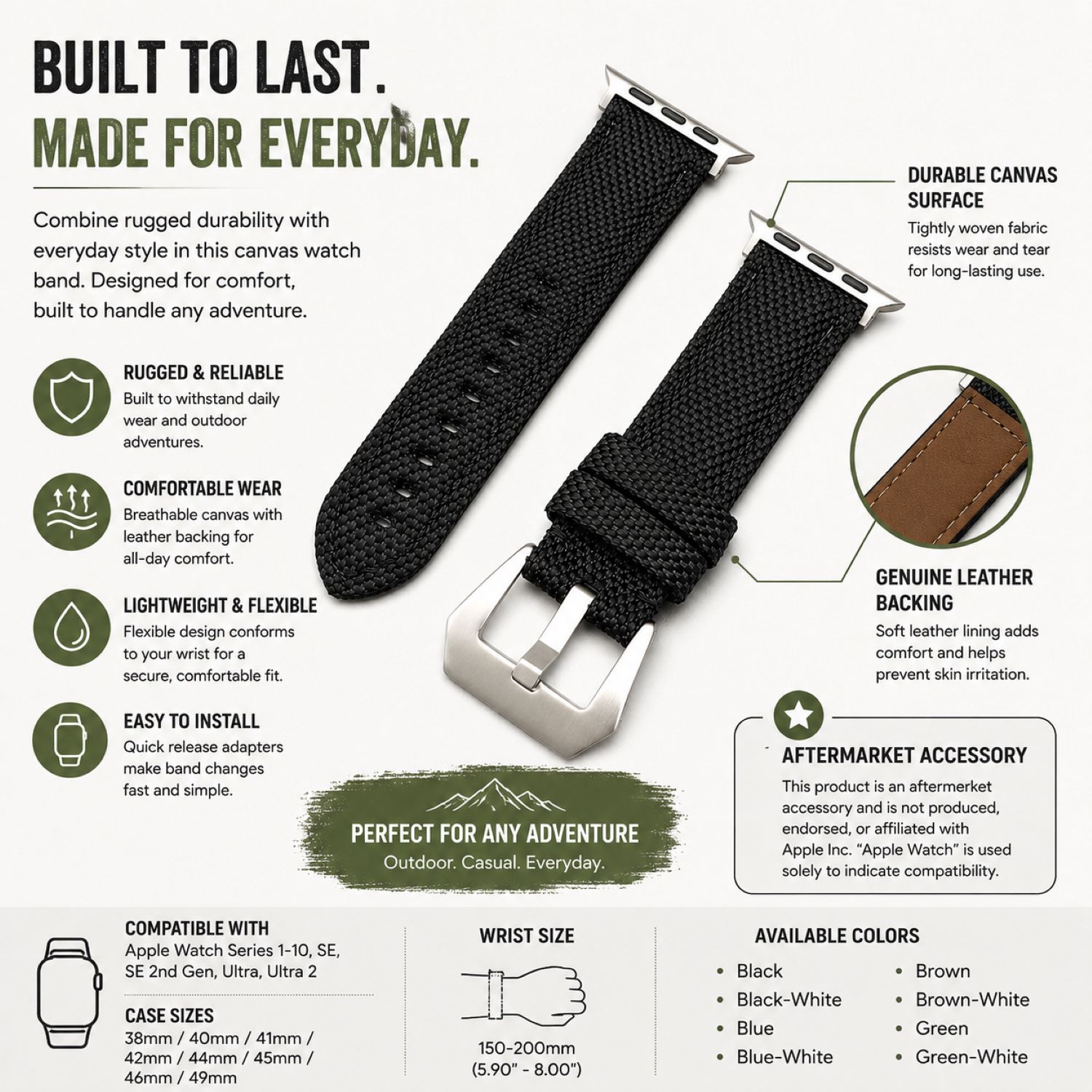 Canvas Watch Replacement Band Compatible with Apple Watch 38mm photo 4