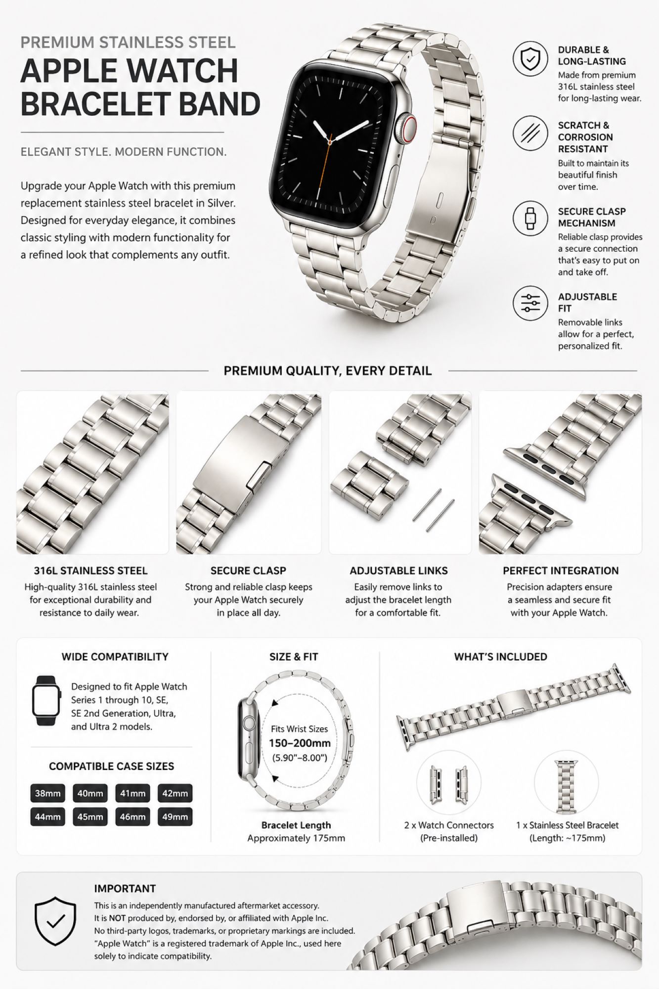B5LS Stainless Steel Watch Replacement Band photo 5