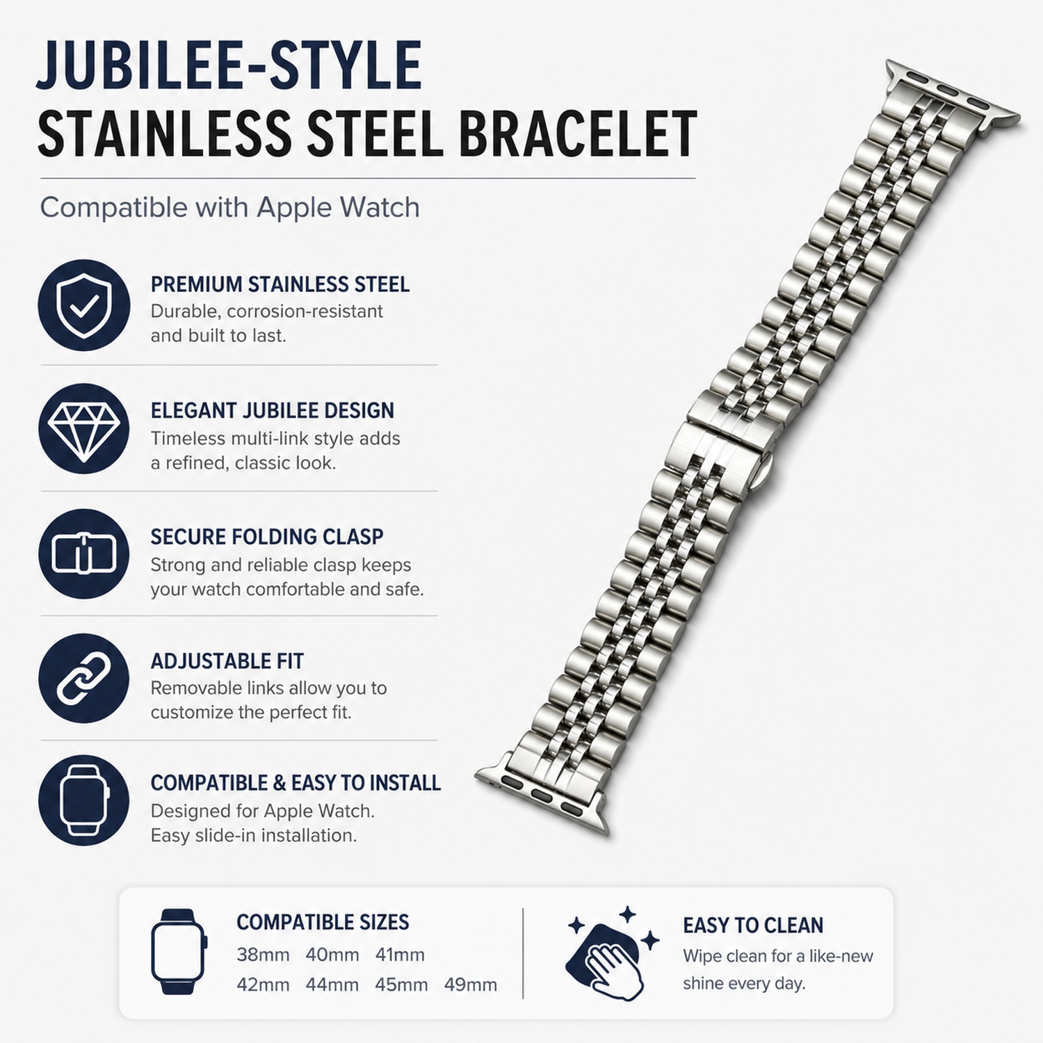 Classic Multi-Link Stainless Steel Replacement Band Compatible with Apple Watch 38mm photo 5