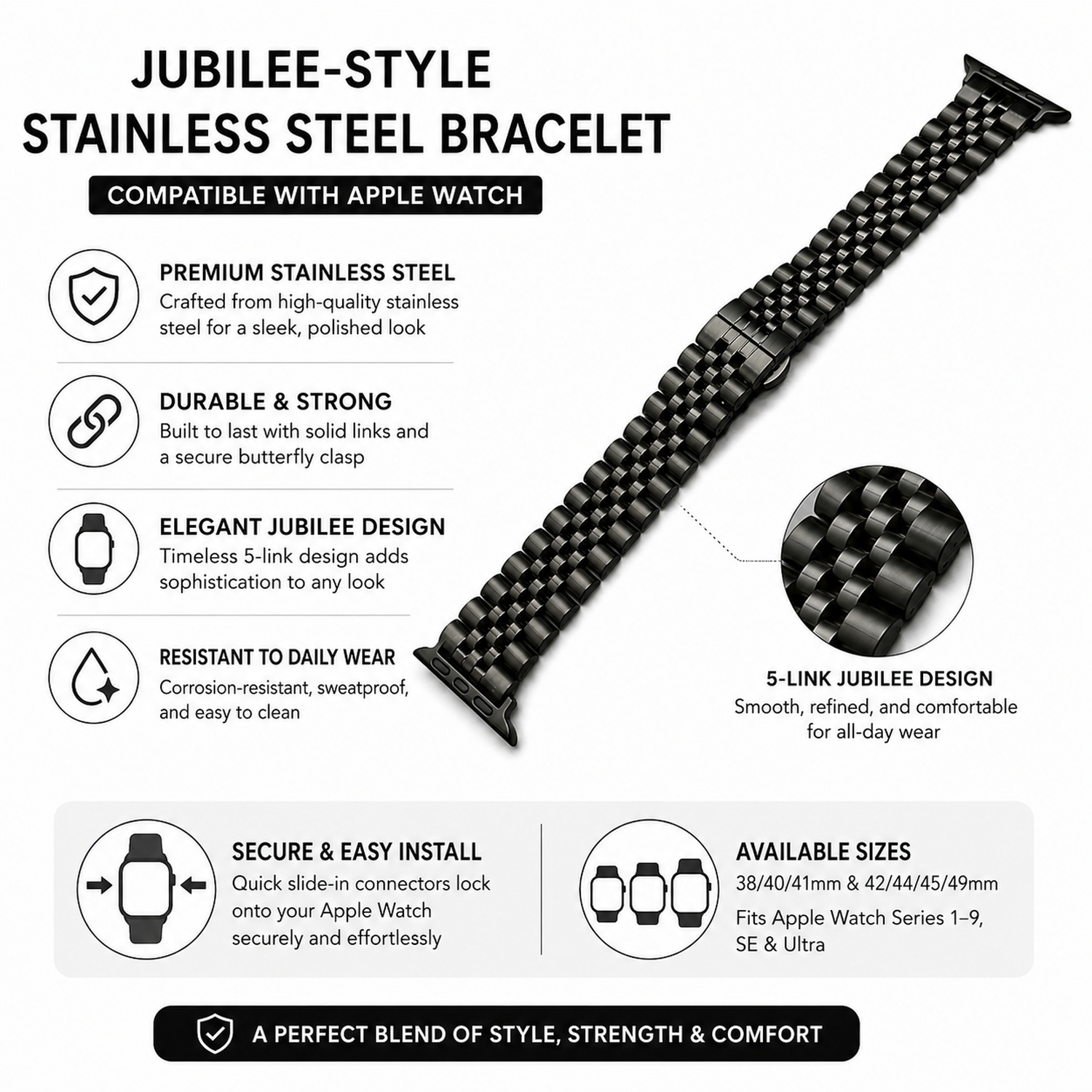 Classic Multi-Link Stainless Steel Replacement Band Compatible with Apple Watch 38mm photo 5
