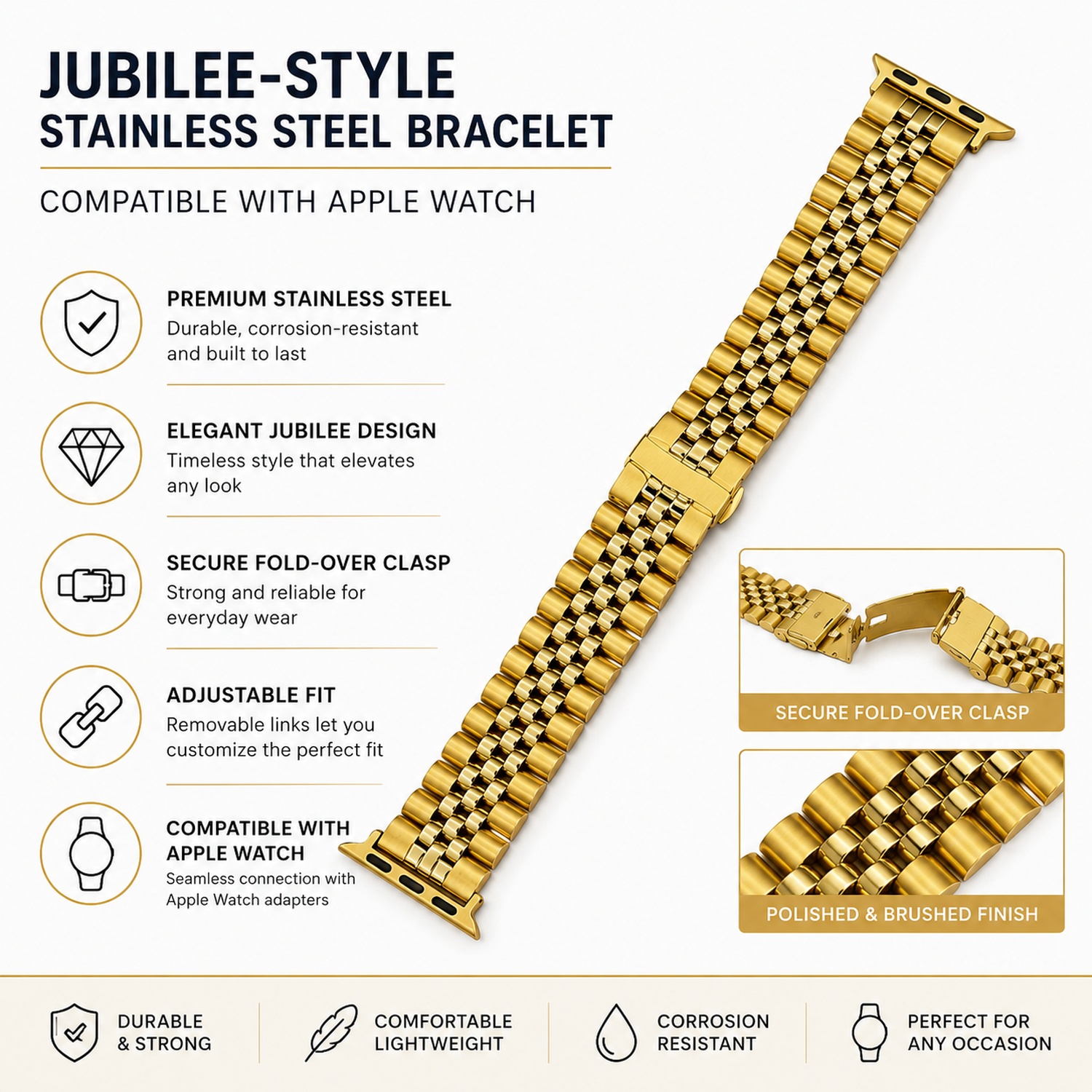 Classic Multi-Link Stainless Steel Replacement Band Compatible with Apple Watch 38mm photo 5