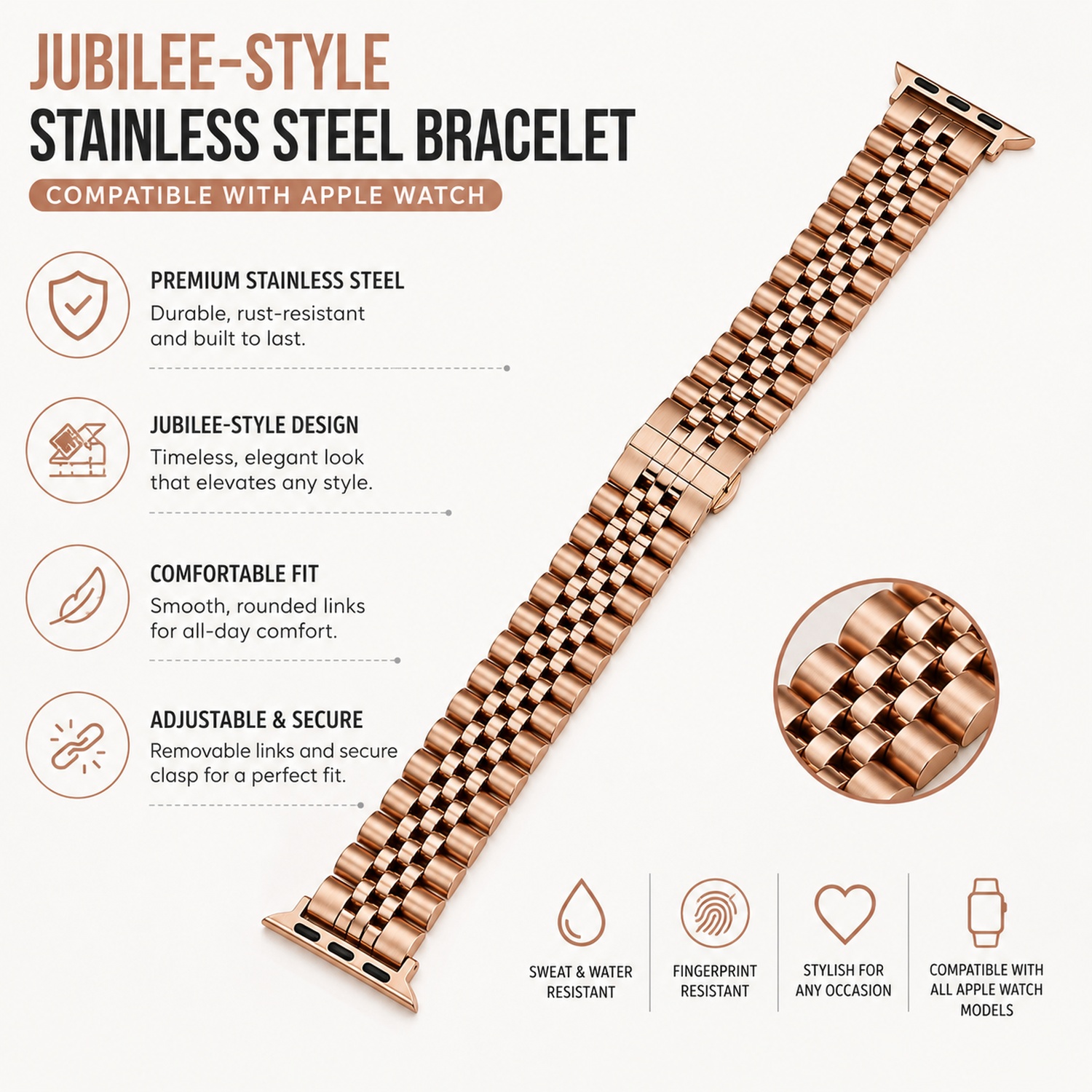 Classic Multi-Link Stainless Steel Replacement Band Compatible with Apple Watch 38mm photo 5