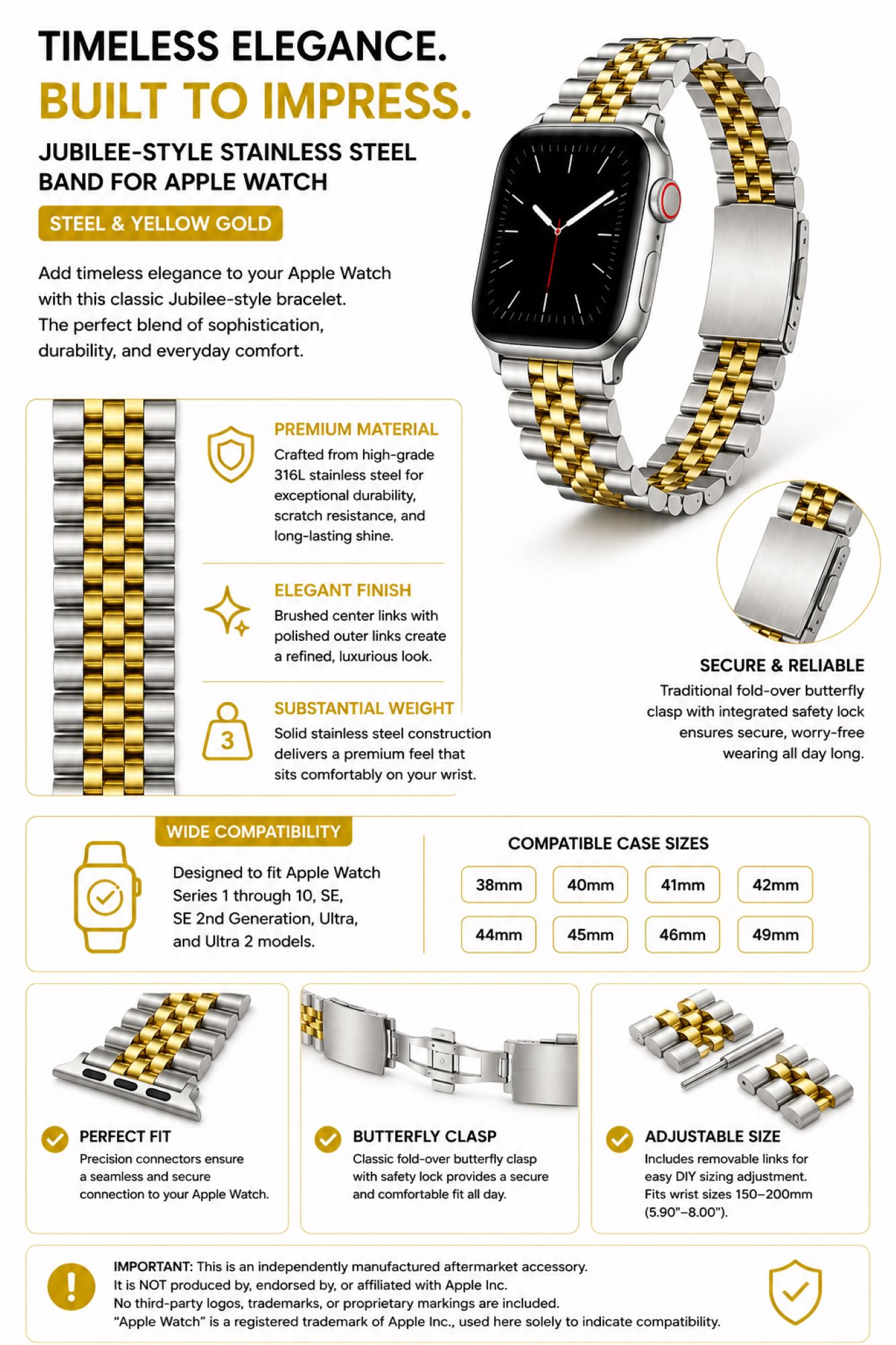 Classic Multi-Link Stainless Steel Replacement Band Compatible with Apple Watch 38mm photo 5