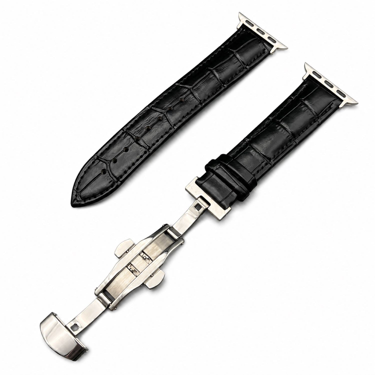 Alligator-Embossed Leather Watch Replacement Band Compatible with Apple Watch 38mm, Black, Silver Buckle photo 1