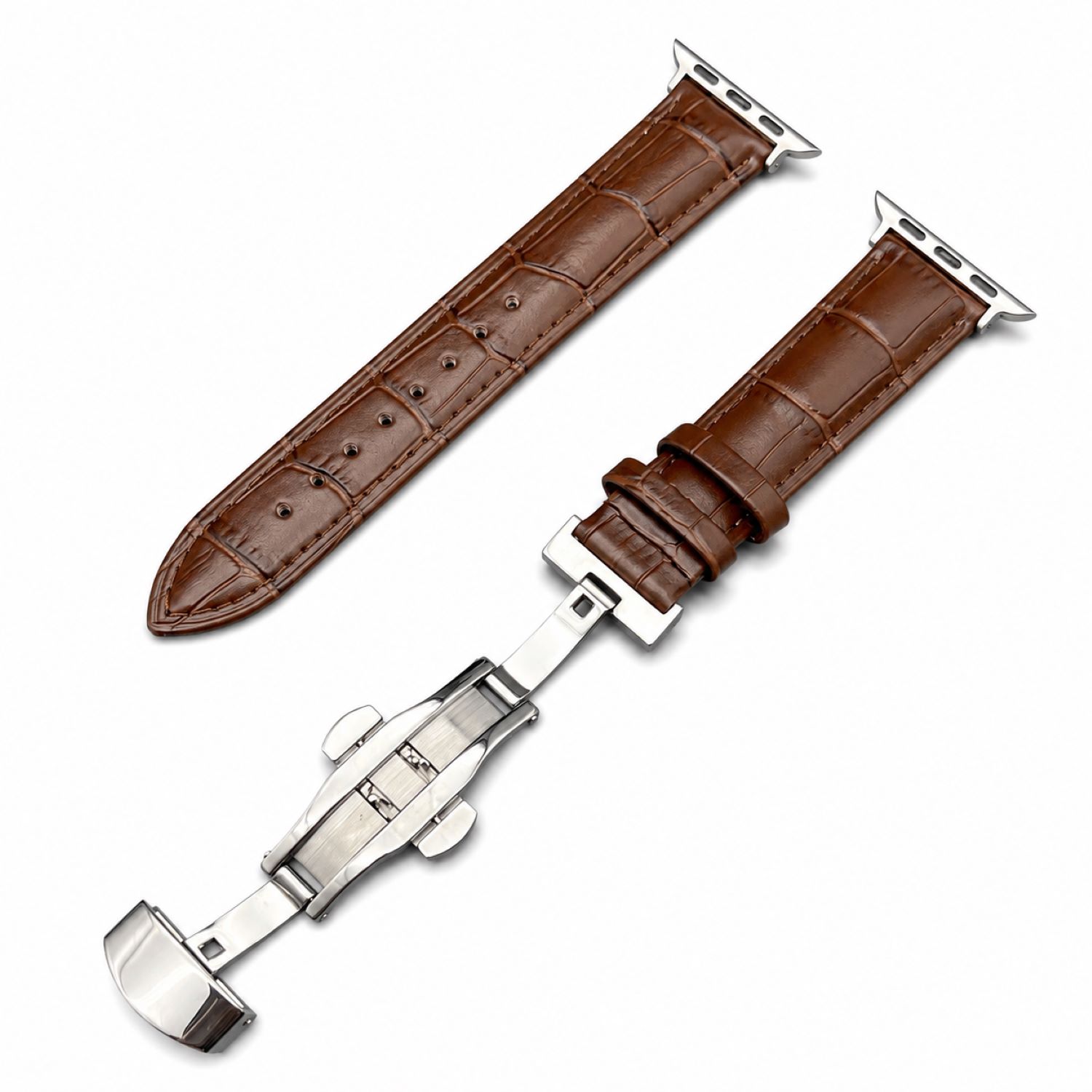 Alligator-Embossed Leather Watch Replacement Band Compatible with Apple Watch 38mm, Black, Silver Buckle