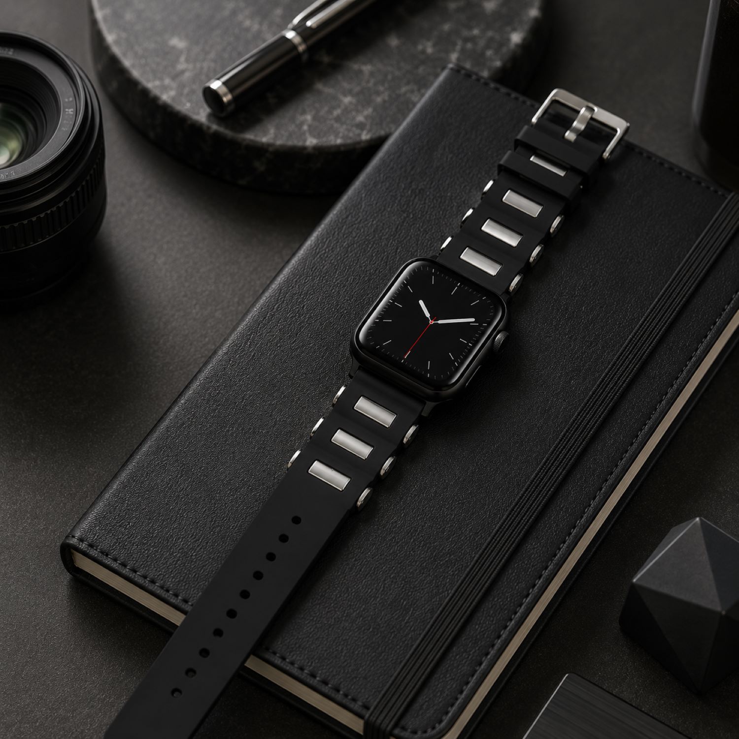 Replacement Rubber Watch Replacement Band Compatible with Apple Watch 38mm, Black, Black Buckle photo 2