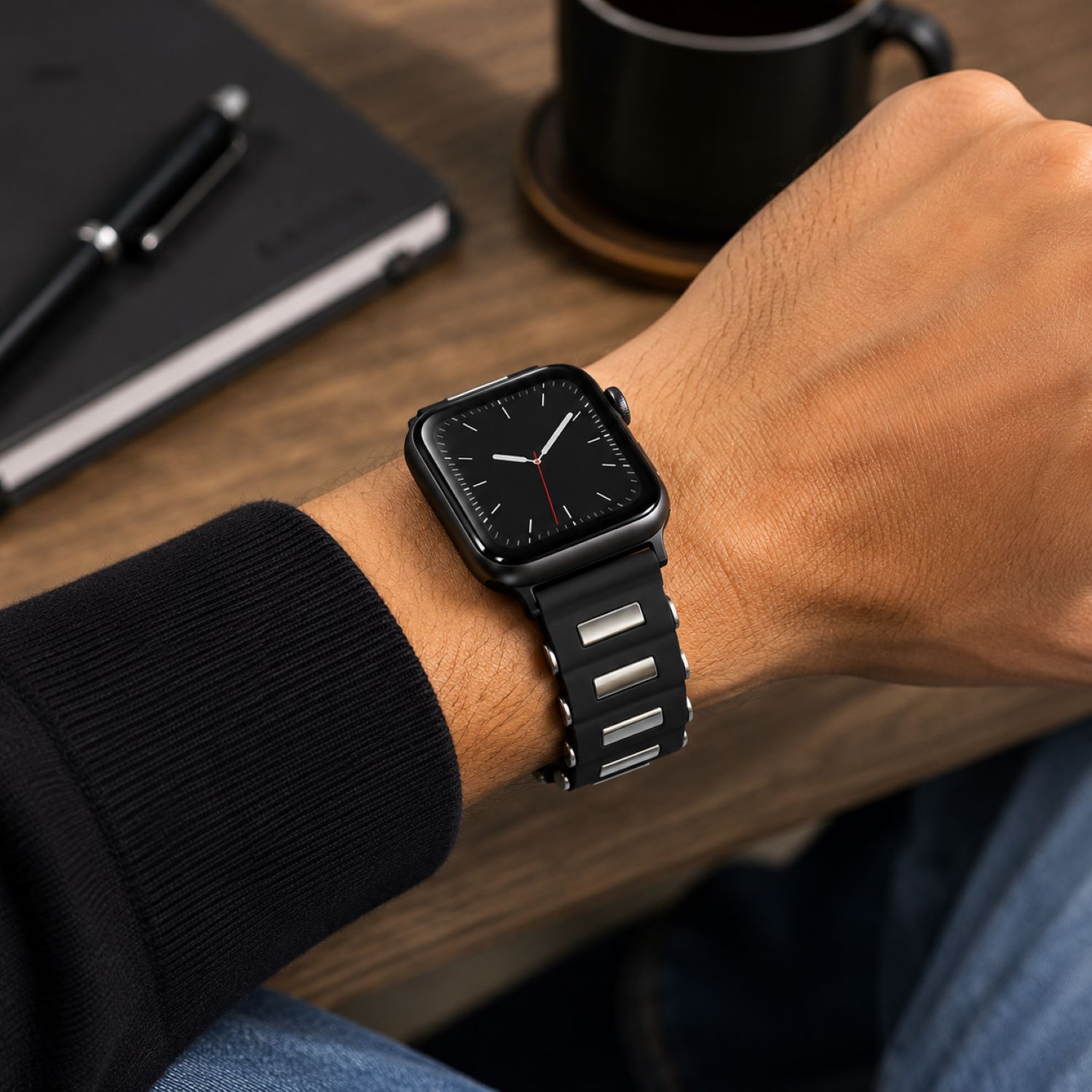 Replacement Rubber Watch Replacement Band Compatible with Apple Watch 38mm, Black, Black Buckle photo 3