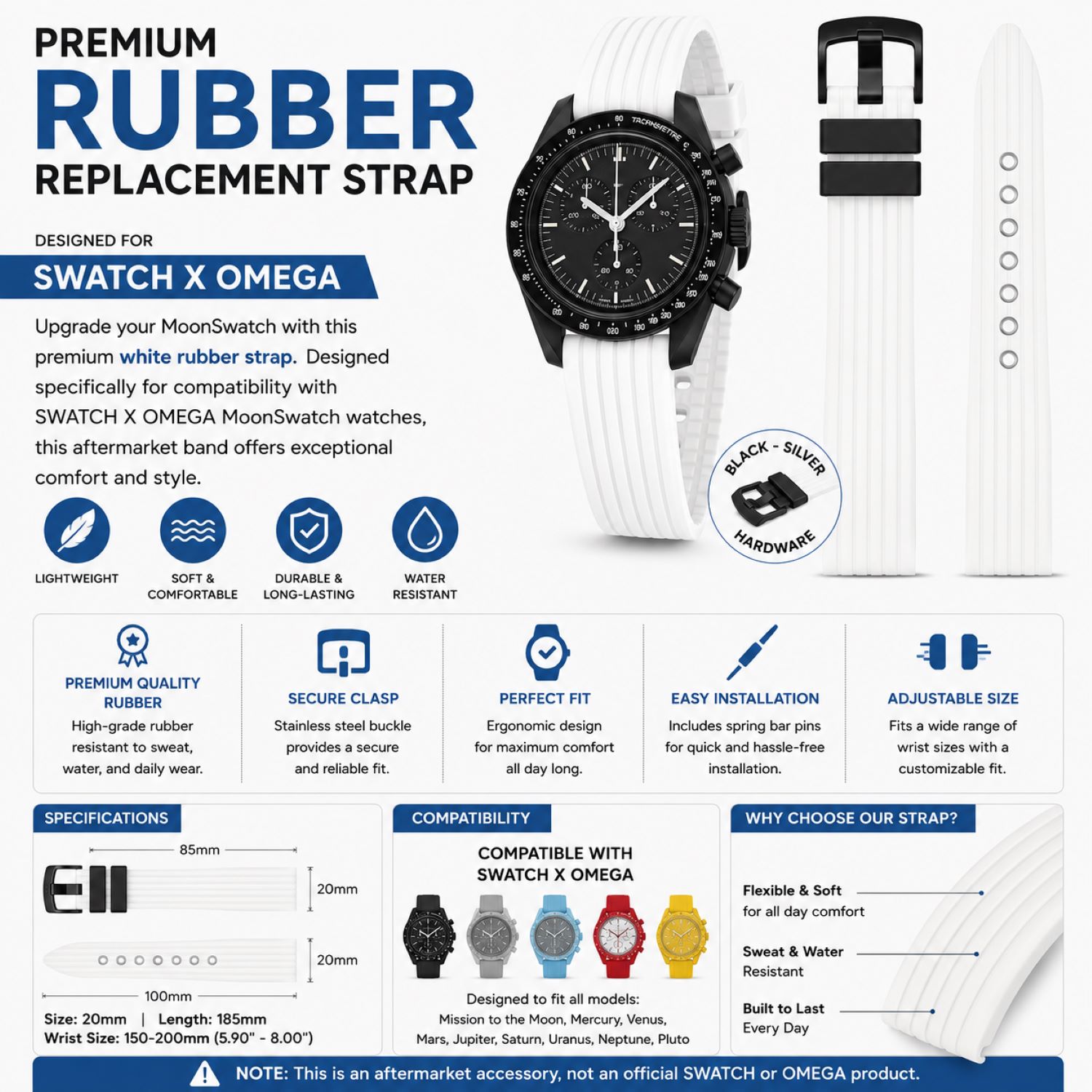 Silicone Watch Replacement Band Compatible with Omega x Swatch MoonSwatch 20mm photo 5