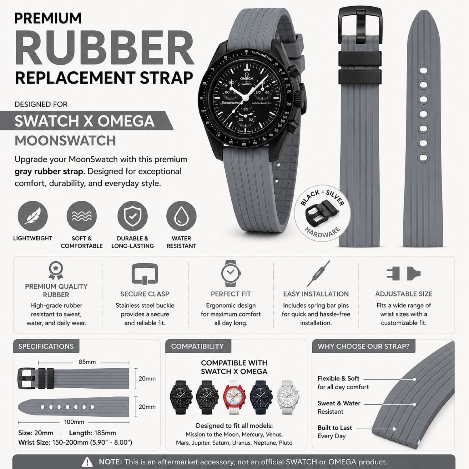 Silicone Watch Replacement Band Compatible with Omega x Swatch MoonSwatch 20mm photo 5