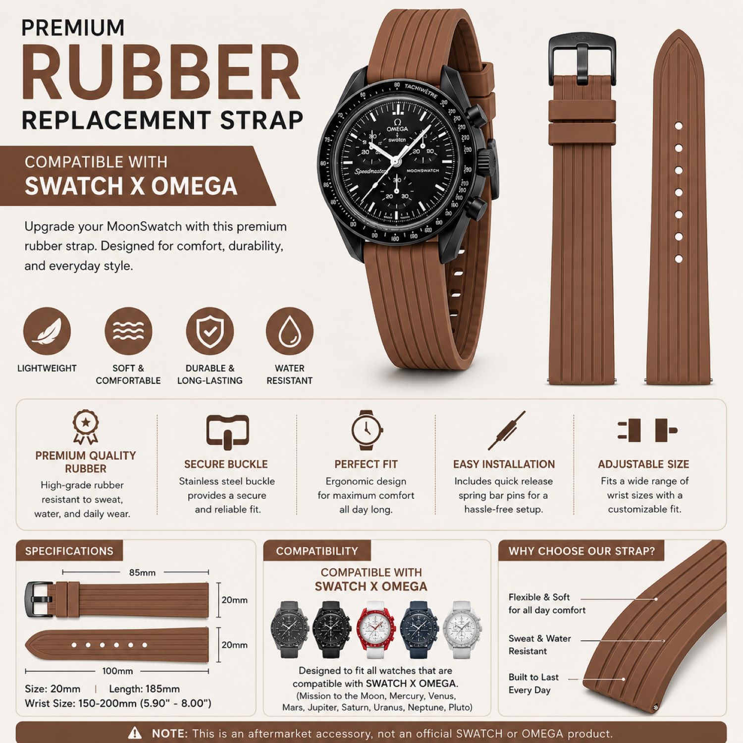 Silicone Watch Replacement Band Compatible with Omega x Swatch MoonSwatch 20mm photo 5