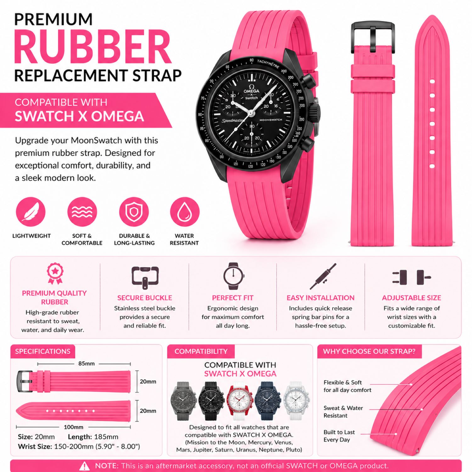 Silicone Watch Replacement Band Compatible with Omega x Swatch MoonSwatch 20mm photo 5