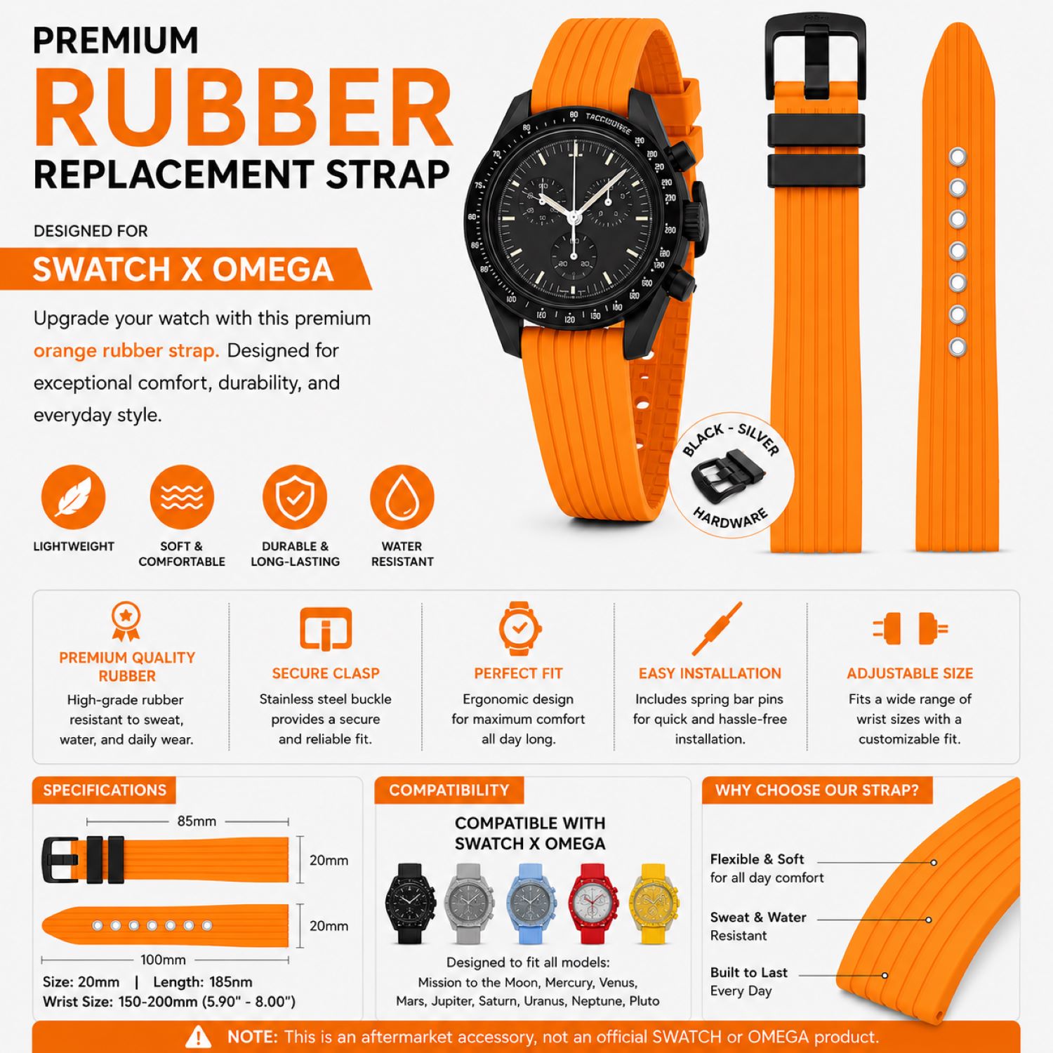 Silicone Watch Replacement Band Compatible with Omega x Swatch MoonSwatch 20mm photo 5