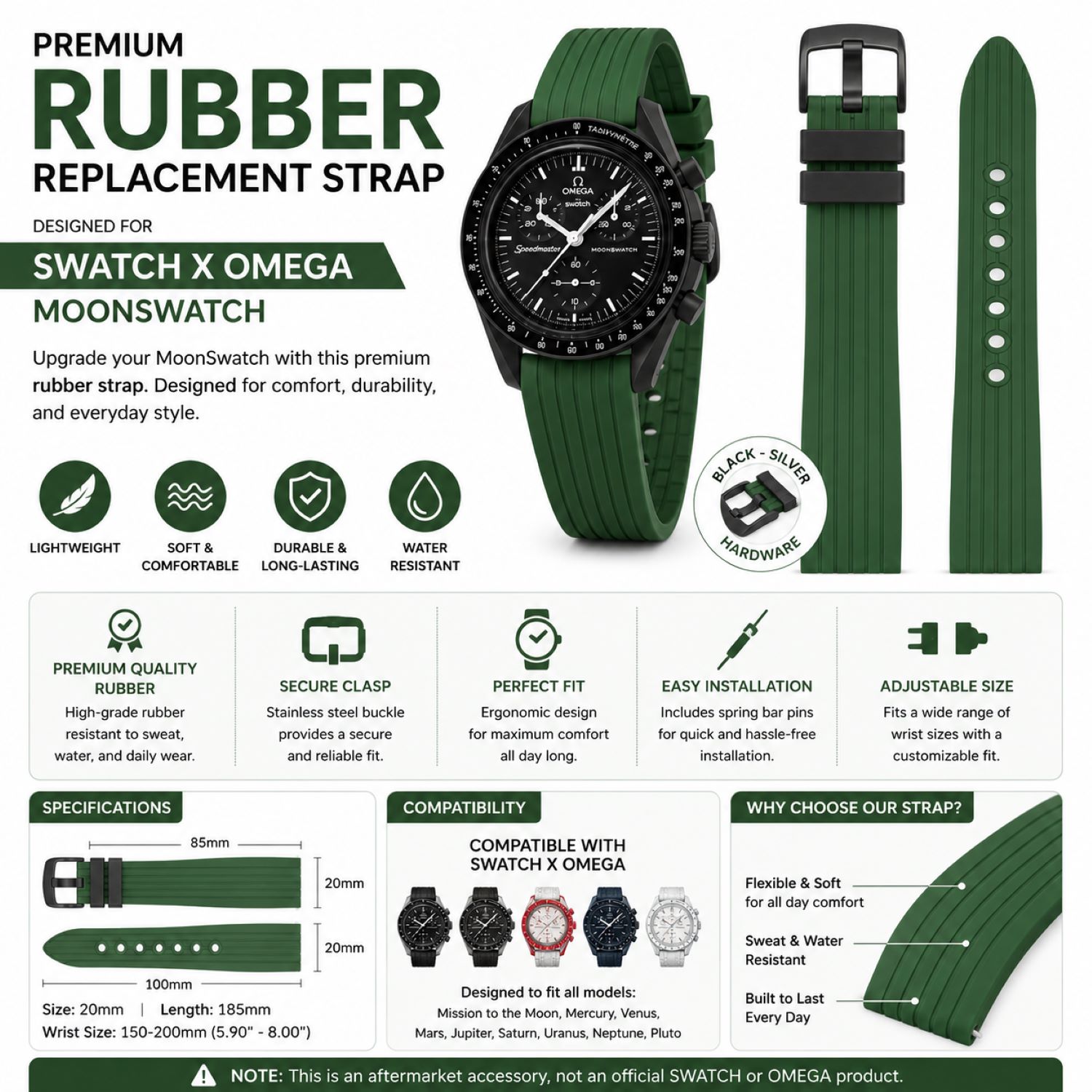 Silicone Watch Replacement Band Compatible with Omega x Swatch MoonSwatch 20mm photo 5