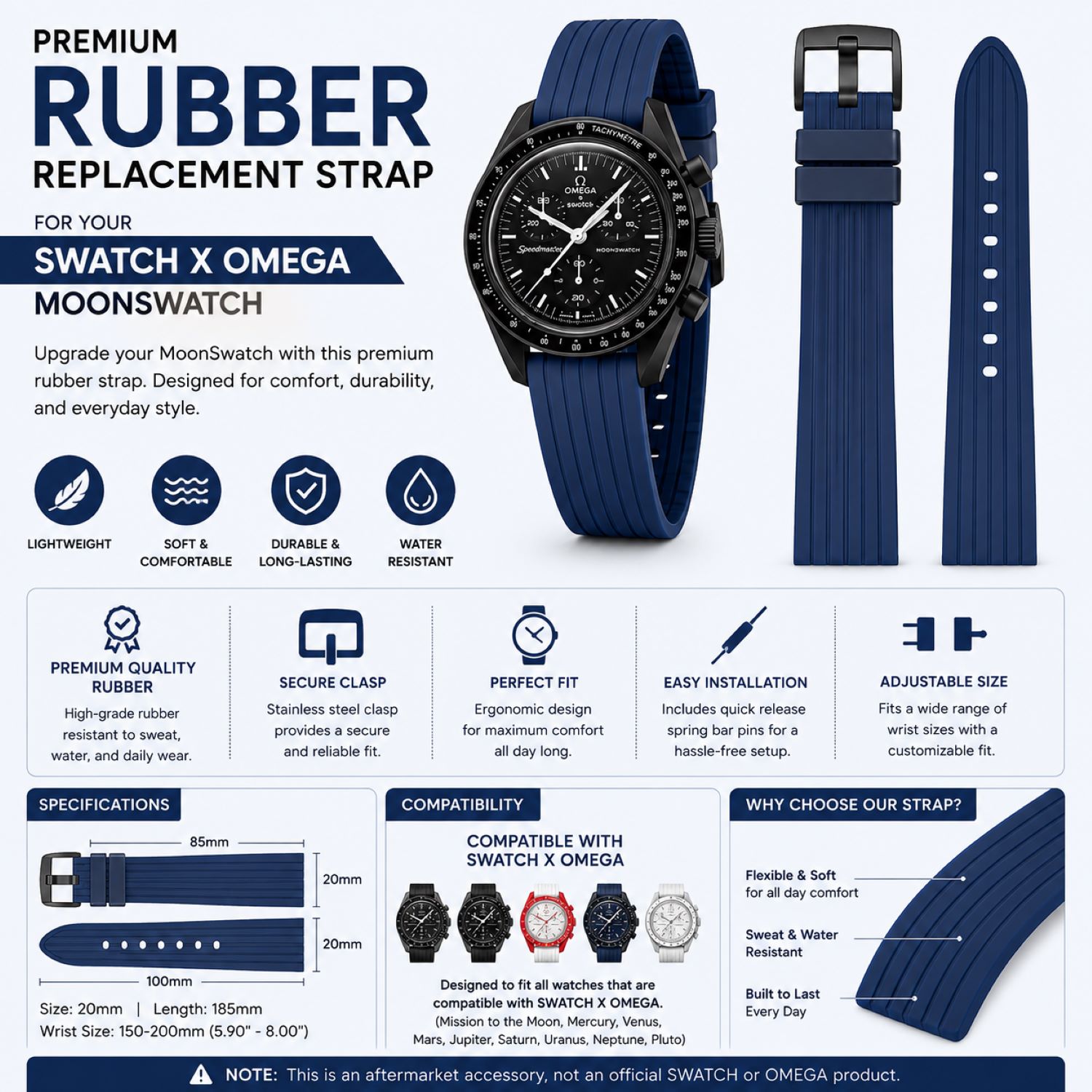 Silicone Watch Replacement Band Compatible with Omega x Swatch MoonSwatch 20mm photo 5