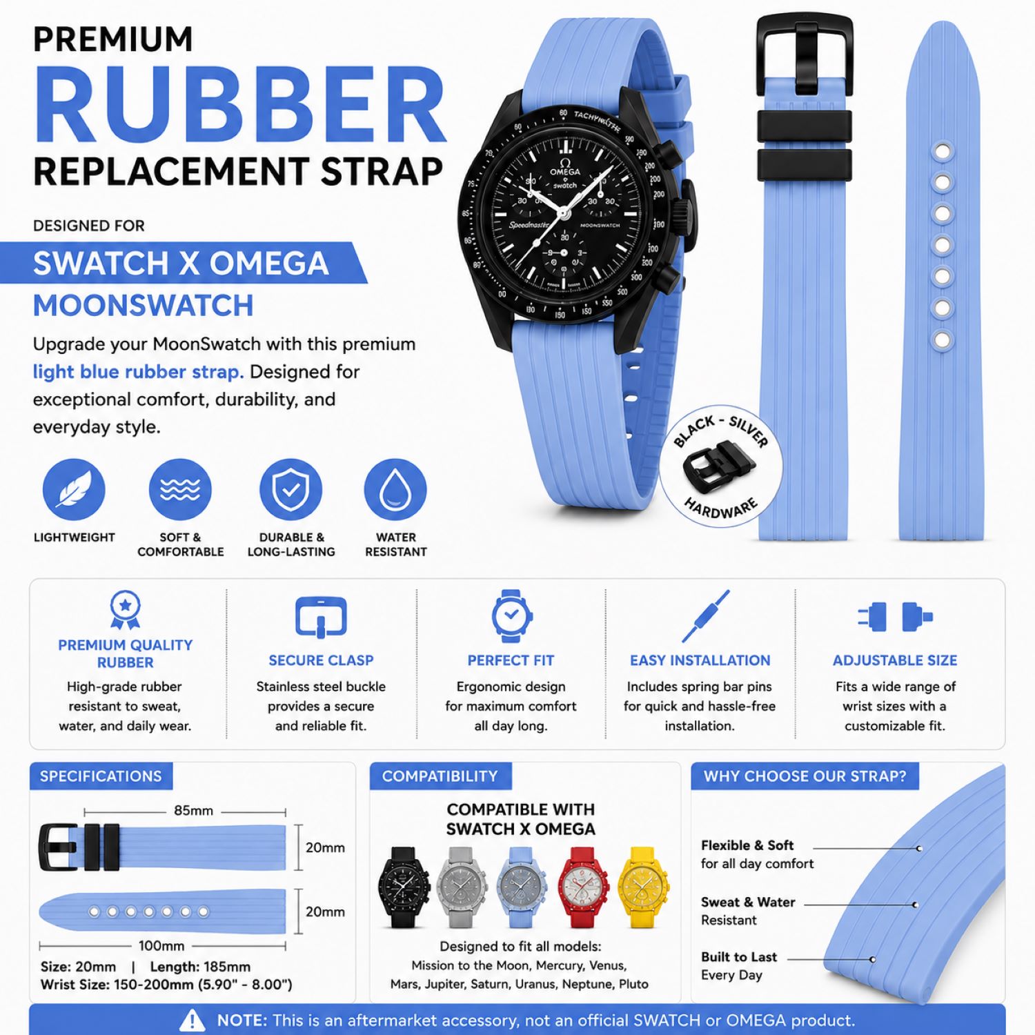 Silicone Watch Replacement Band Compatible with Omega x Swatch MoonSwatch 20mm photo 5