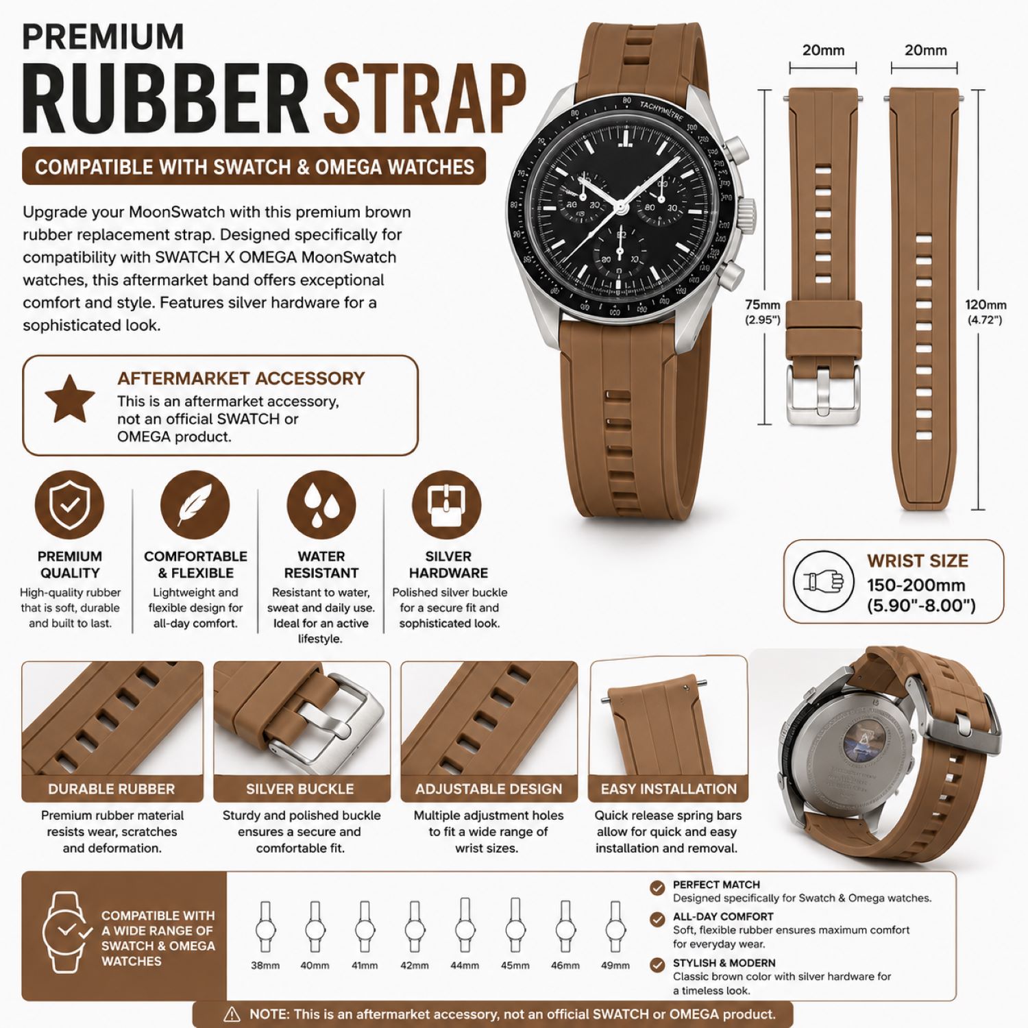 Silicone Watch Replacement Band Compatible with Omega x Swatch MoonSwatch 20mm photo 5