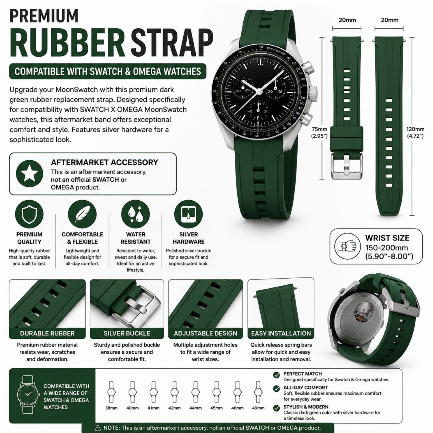 Silicone Watch Replacement Band Compatible with Omega x Swatch MoonSwatch 20mm photo 5