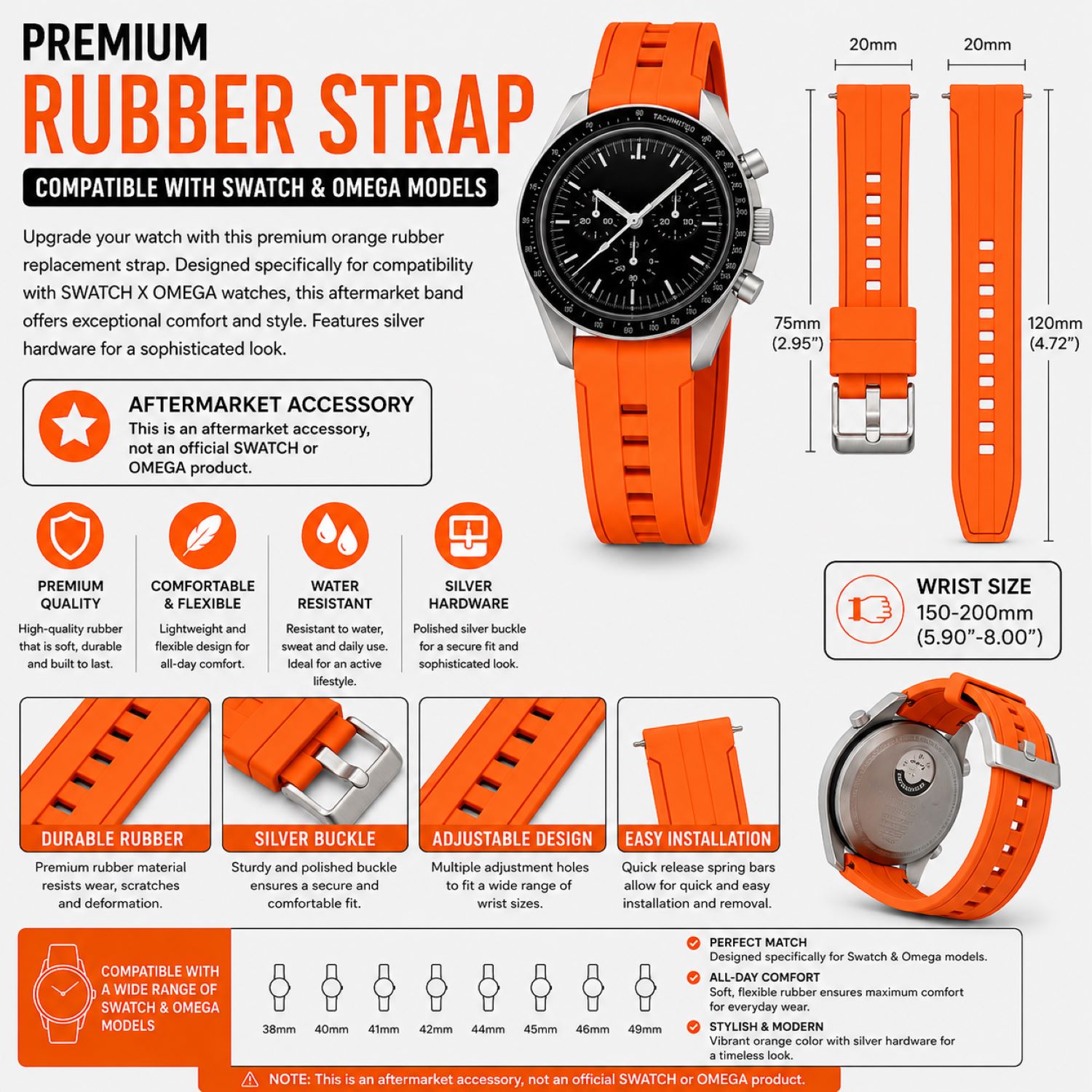 Silicone Watch Replacement Band Compatible with Omega x Swatch MoonSwatch 20mm photo 5