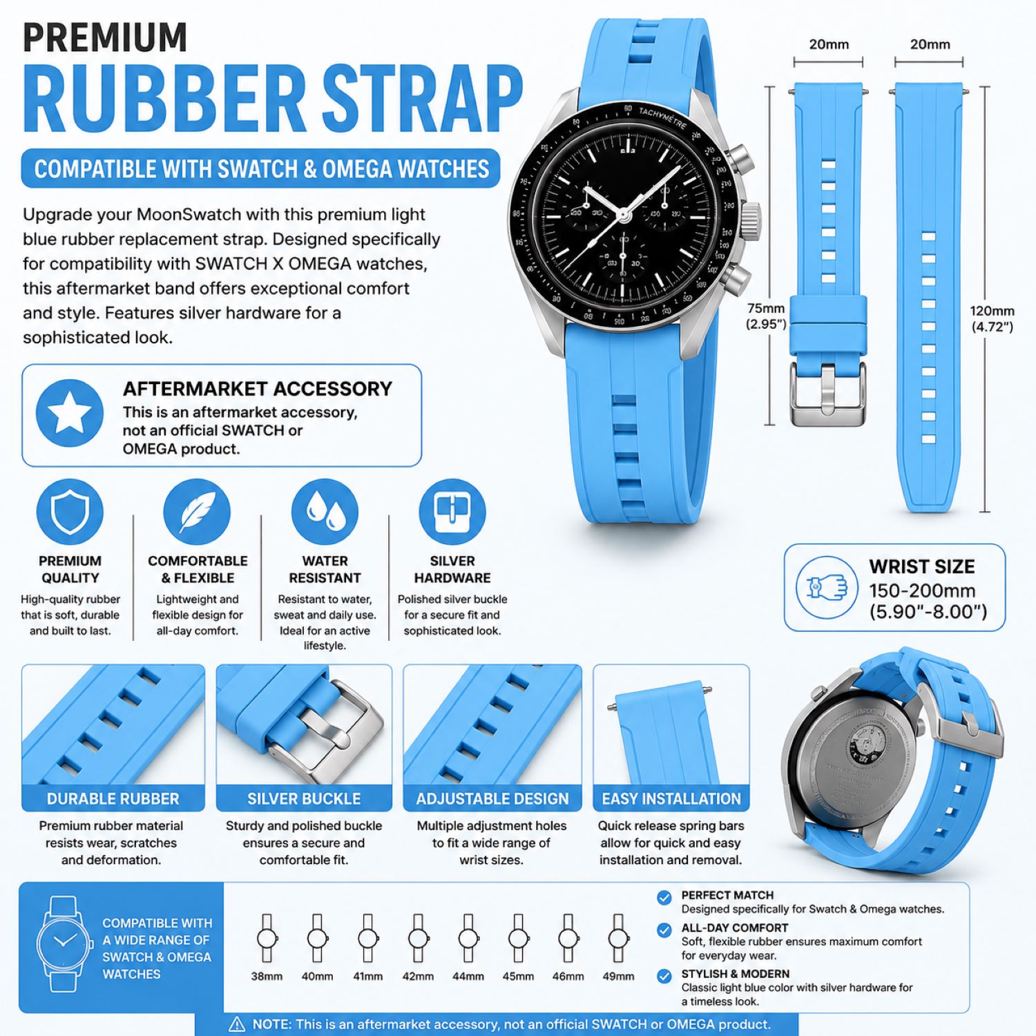 Silicone Watch Replacement Band Compatible with Omega x Swatch MoonSwatch 20mm photo 5