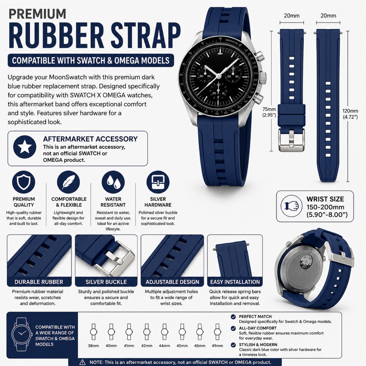 Silicone Watch Replacement Band Compatible with Omega x Swatch MoonSwatch 20mm photo 5