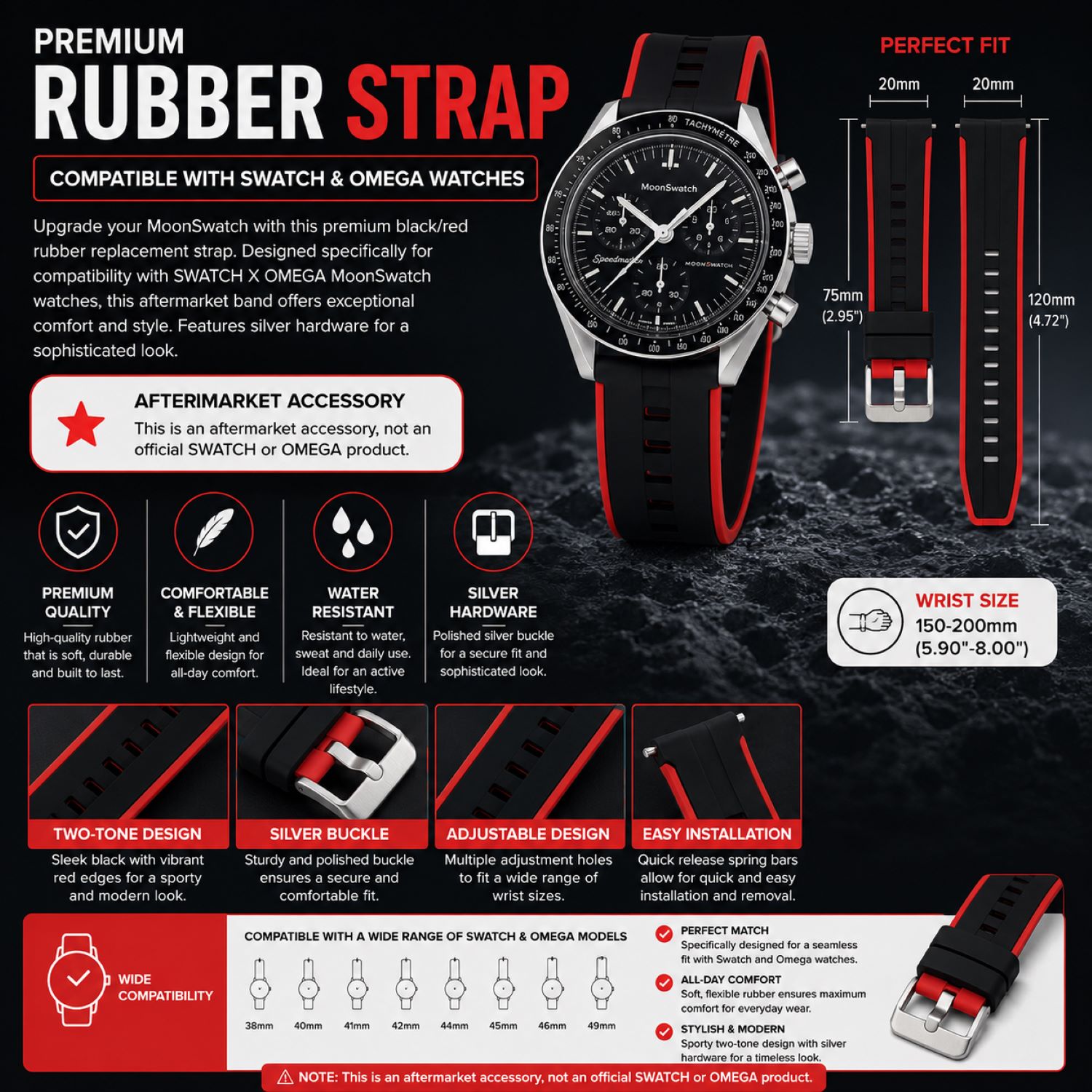 Silicone Watch Replacement Band Compatible with Omega x Swatch MoonSwatch 20mm photo 5