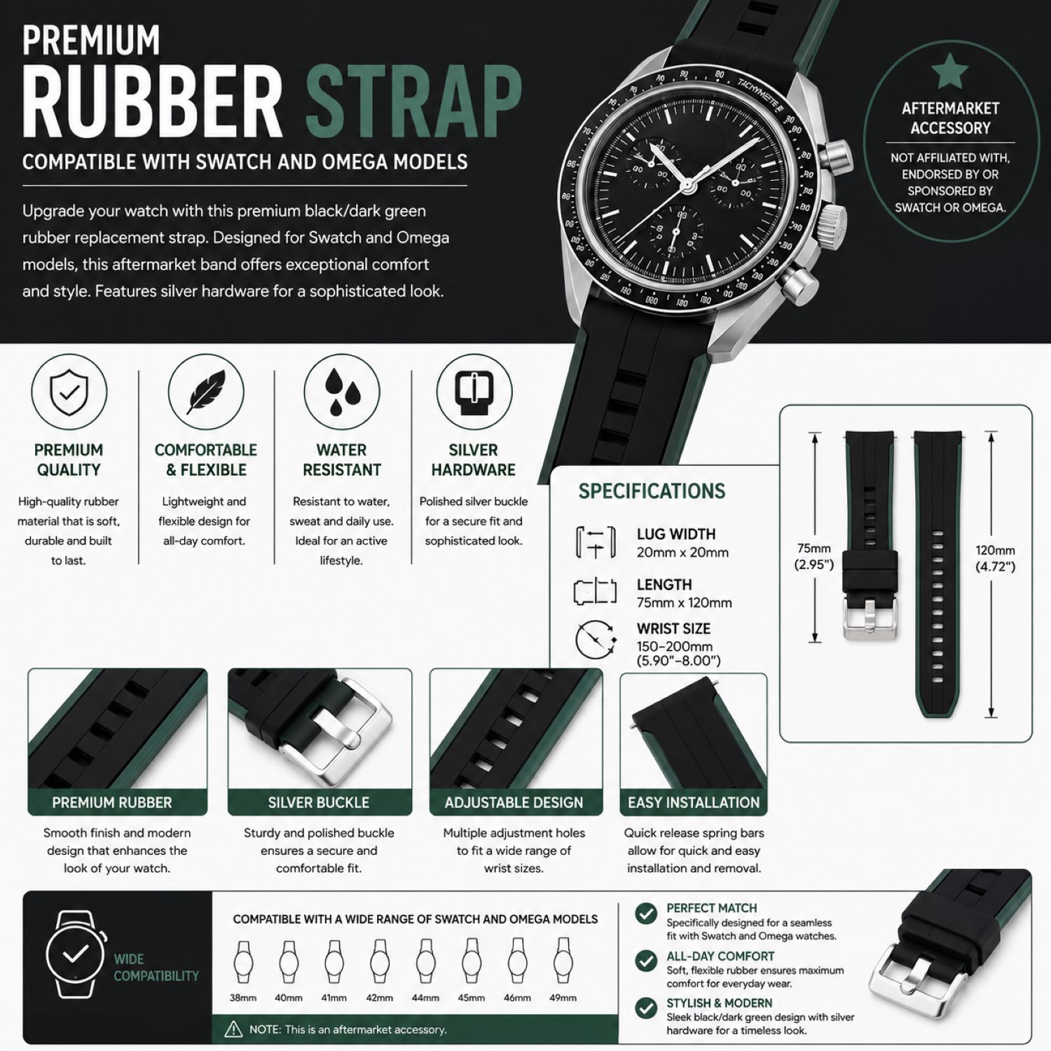 Silicone Watch Replacement Band Compatible with Omega x Swatch MoonSwatch 20mm photo 5