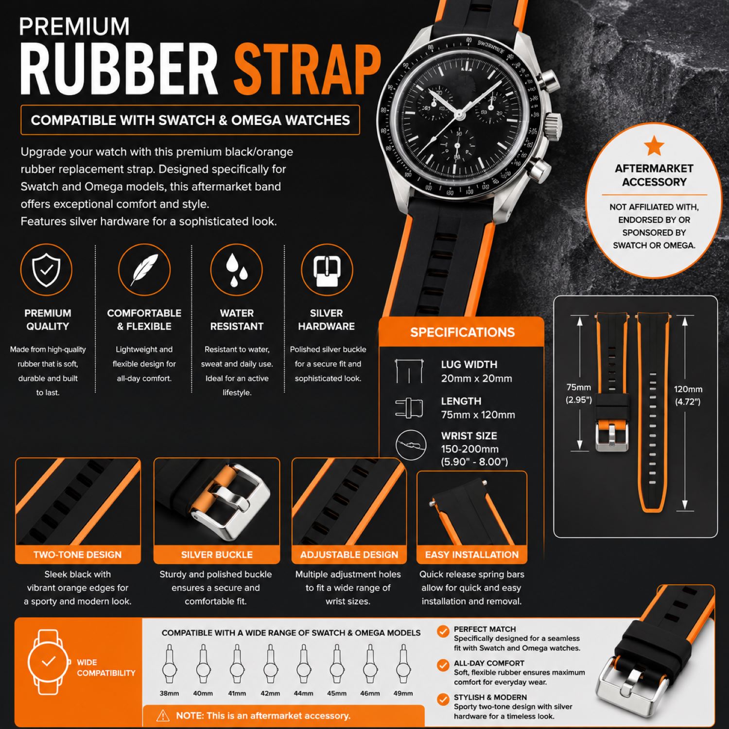 Silicone Watch Replacement Band Compatible with Omega x Swatch MoonSwatch 20mm photo 5