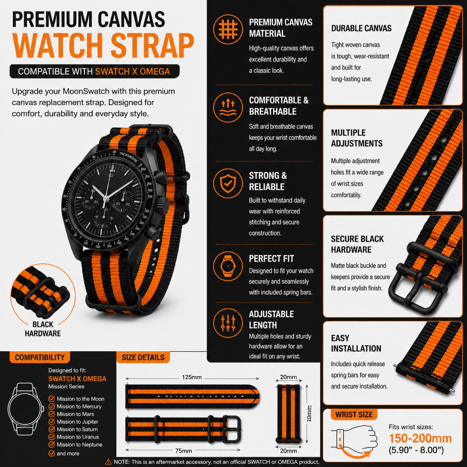 Canvas Watch Replacement Band Compatible with Omega x Swatch MoonSwatch 20mm photo 5