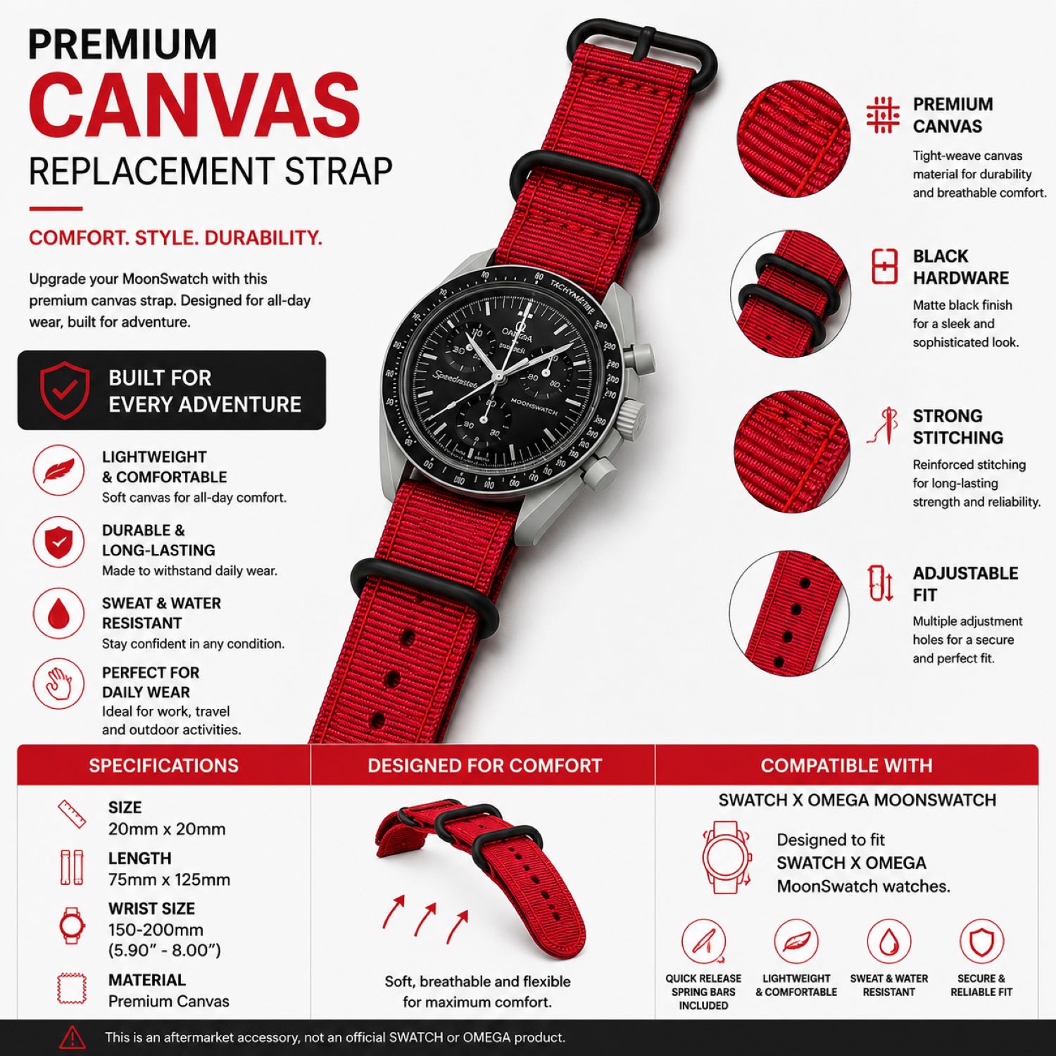 Canvas Watch Replacement Band Compatible with Omega x Swatch MoonSwatch 20mm photo 5