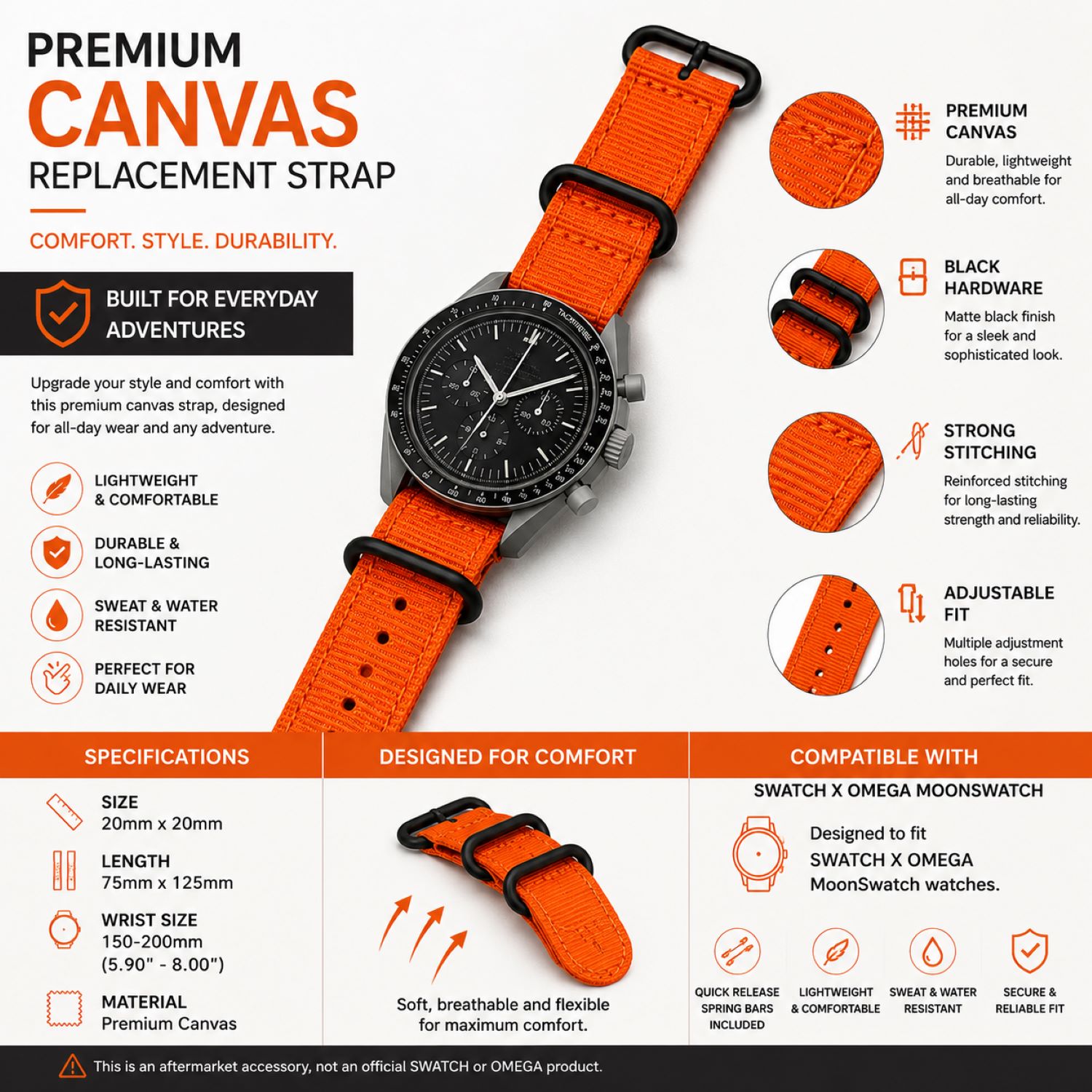 Canvas Watch Replacement Band Compatible with Omega x Swatch MoonSwatch 20mm photo 5