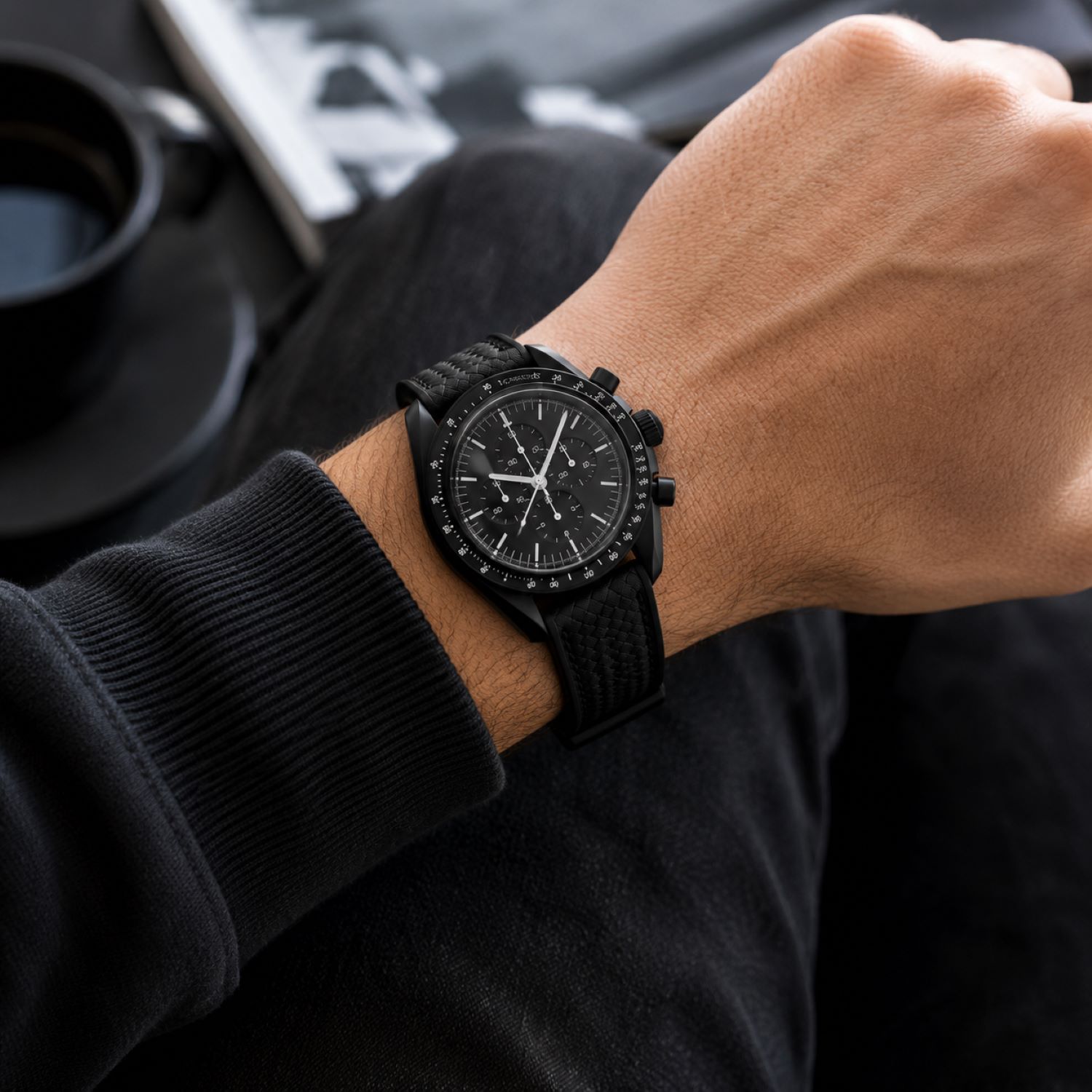 Carbon Fiber Pattern Watch Replacement Band Compatible with Omega x Swatch MoonSwatch 20mm photo 4