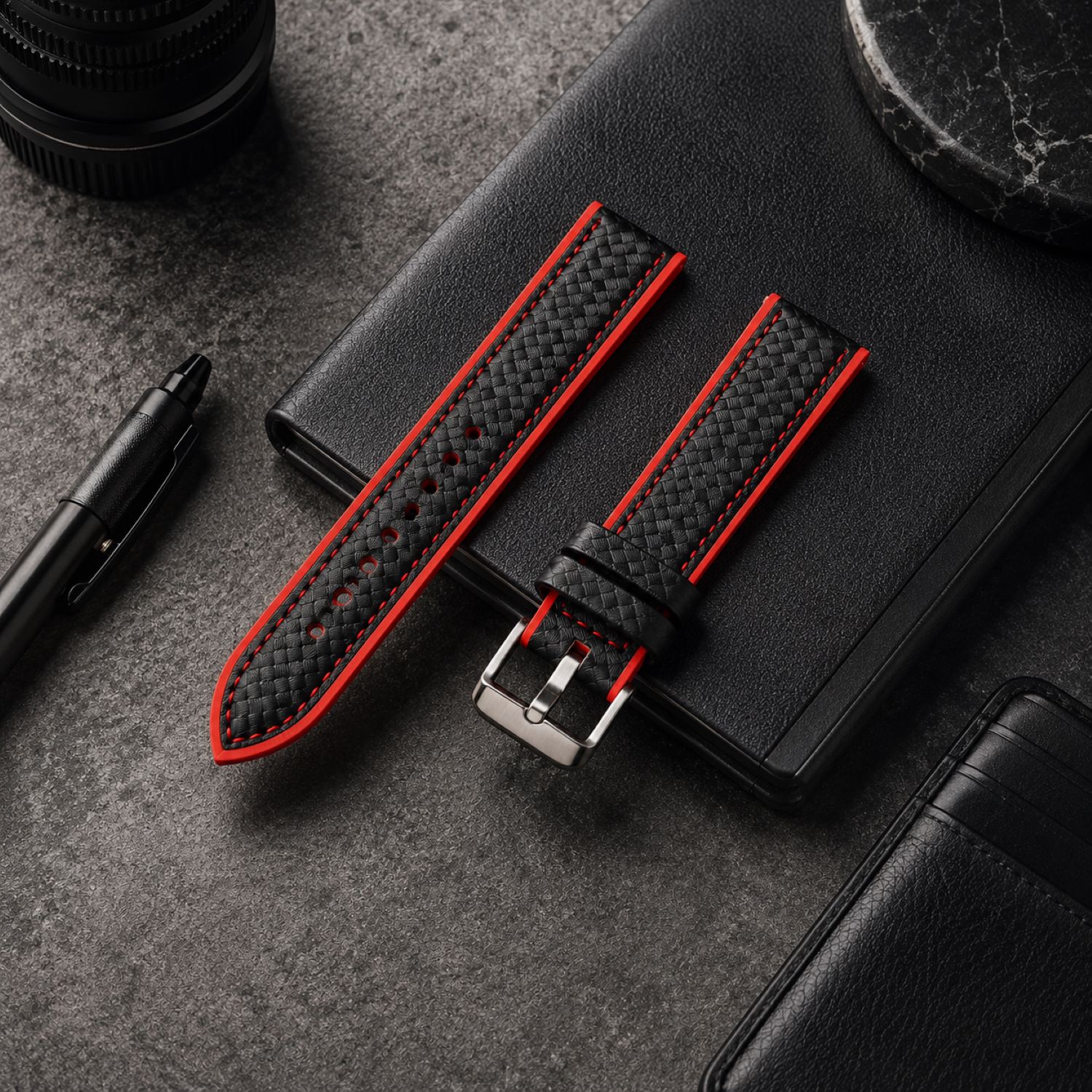 Carbon Fiber Pattern Watch Replacement Band Compatible with Omega x Swatch MoonSwatch 20mm photo 3