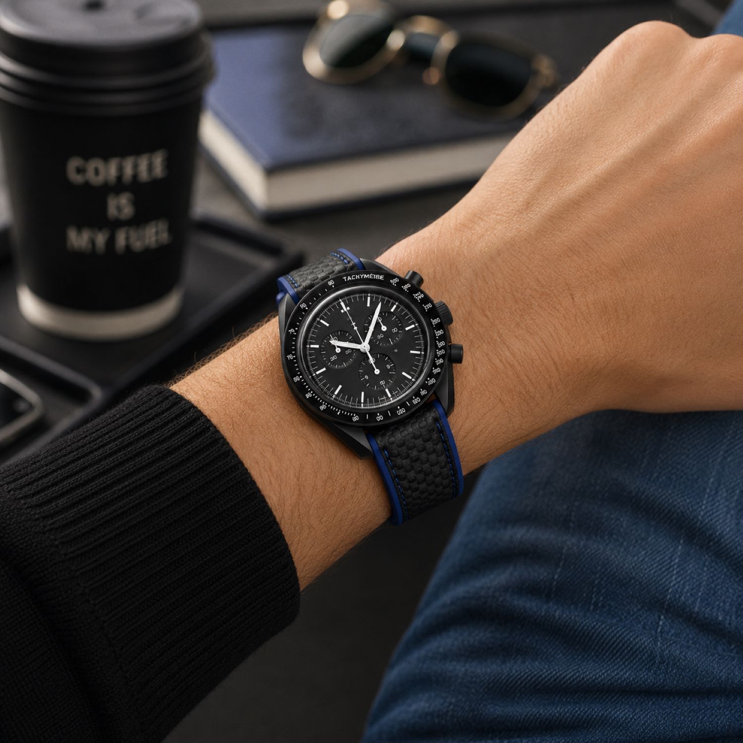 Carbon Fiber Pattern Watch Replacement Band Compatible with Omega x Swatch MoonSwatch 20mm photo 4