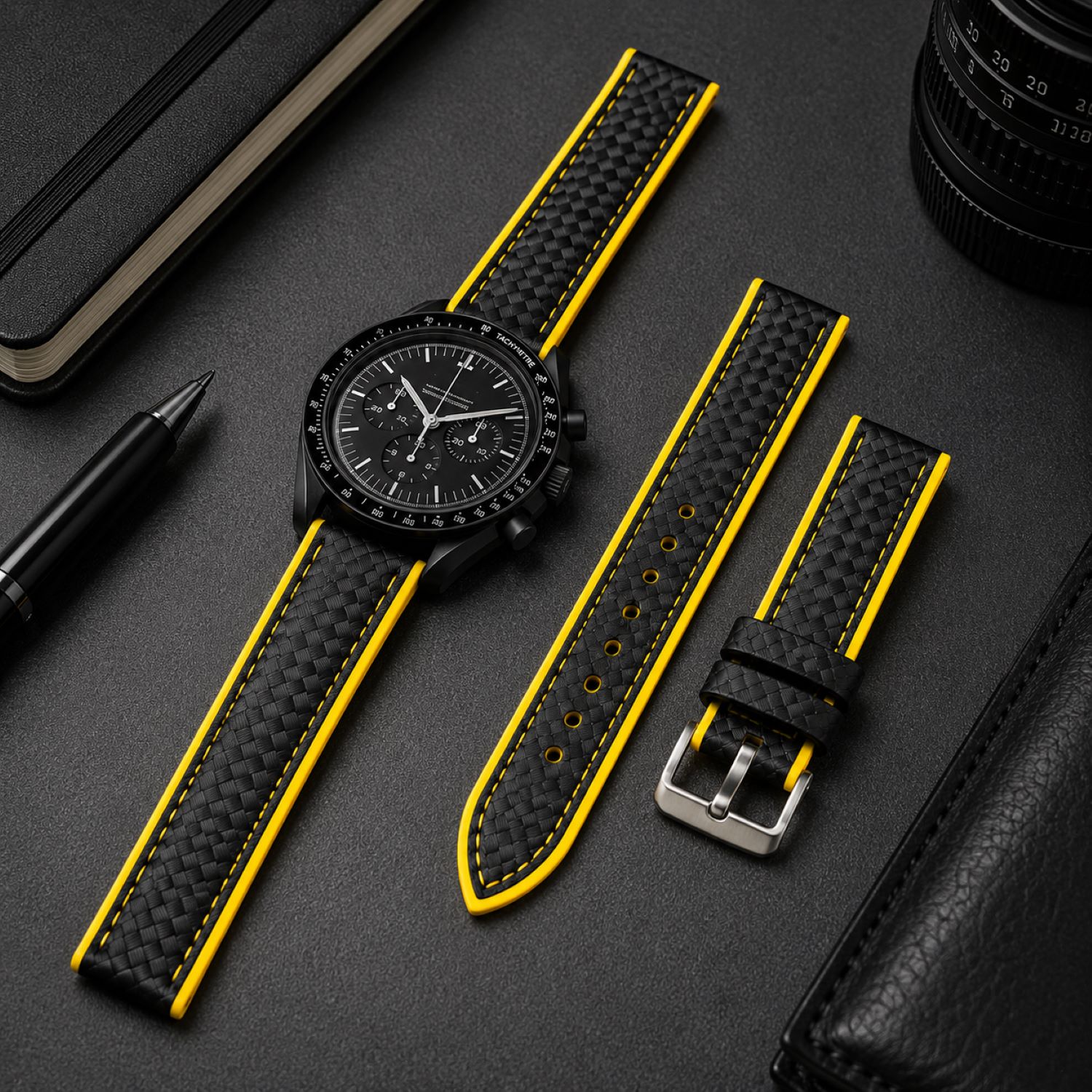 Carbon Fiber Pattern Watch Replacement Band Compatible with Omega x Swatch MoonSwatch 20mm photo 3