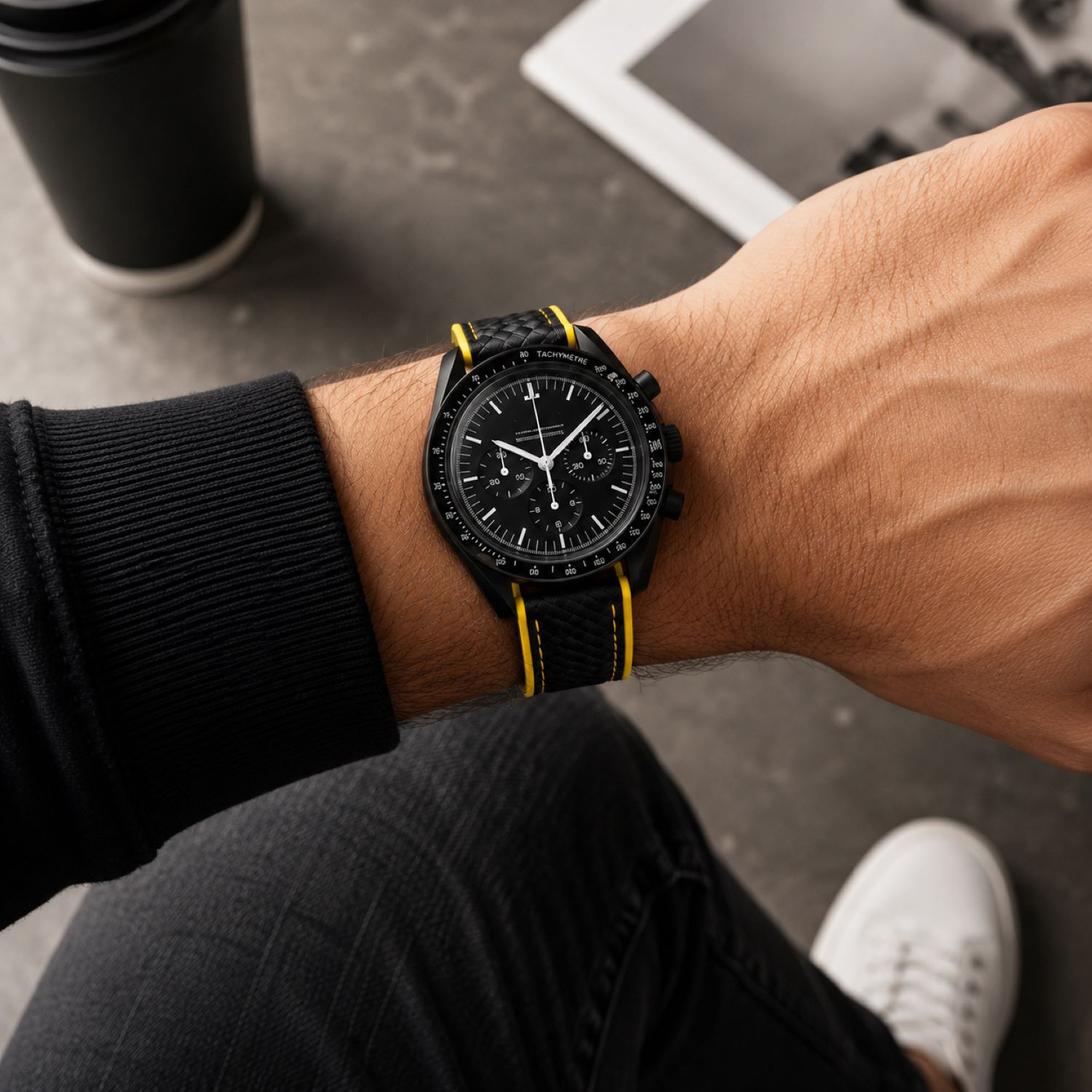 Carbon Fiber Pattern Watch Replacement Band Compatible with Omega x Swatch MoonSwatch 20mm photo 4