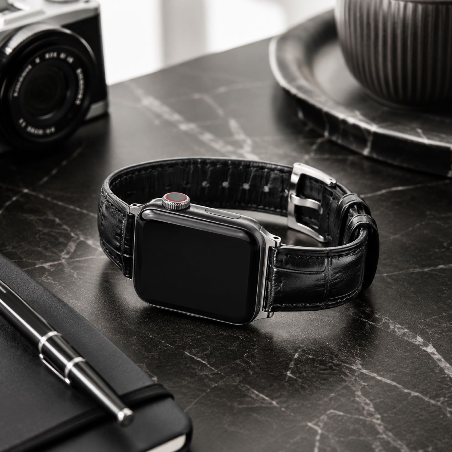 Alligator-Embossed Leather Watch Replacement Band Compatible with Apple Watch 38mm photo 2