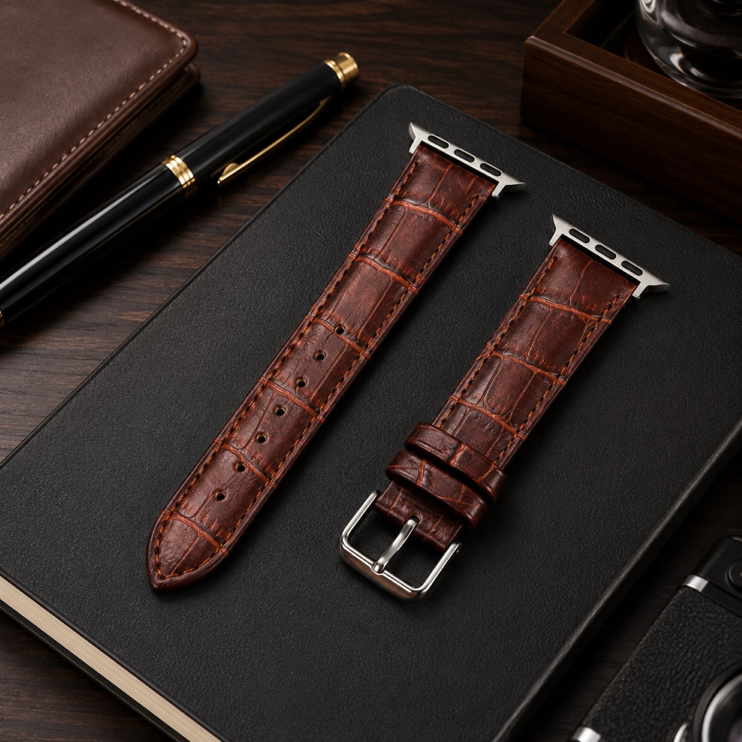 Alligator-Embossed Leather Watch Replacement Band Compatible with Apple Watch 38mm photo 2