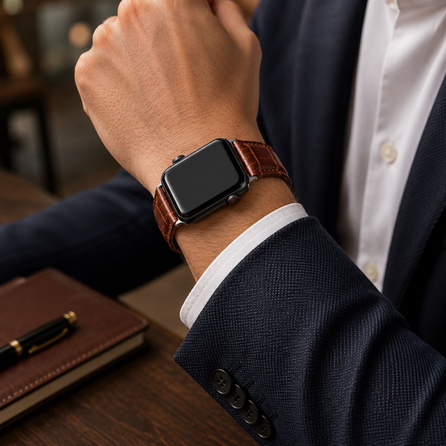 Alligator-Embossed Leather Watch Replacement Band Compatible with Apple Watch 38mm photo 3