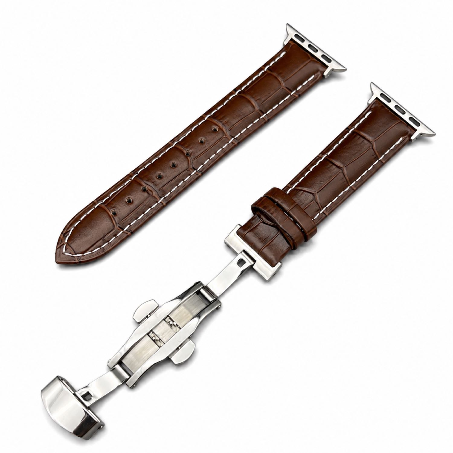 Alligator-Embossed Leather Watch Replacement Band Compatible with Apple Watch 38mm, Black, Silver Buckle