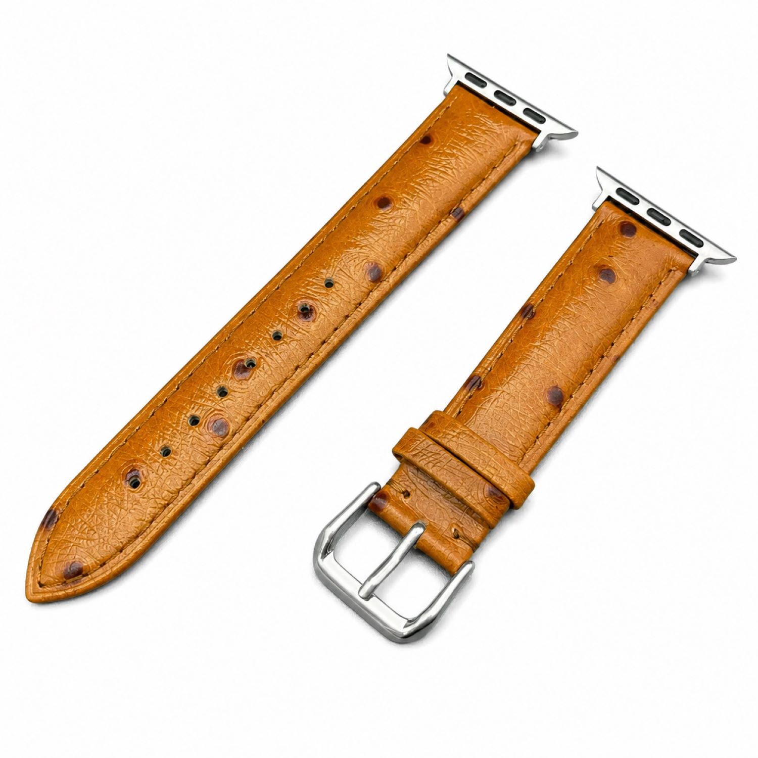 Ostrich-Embossed Leather Watch Replacement Band Compatible with Apple Watch 49mm, Brown, Silver Buckle