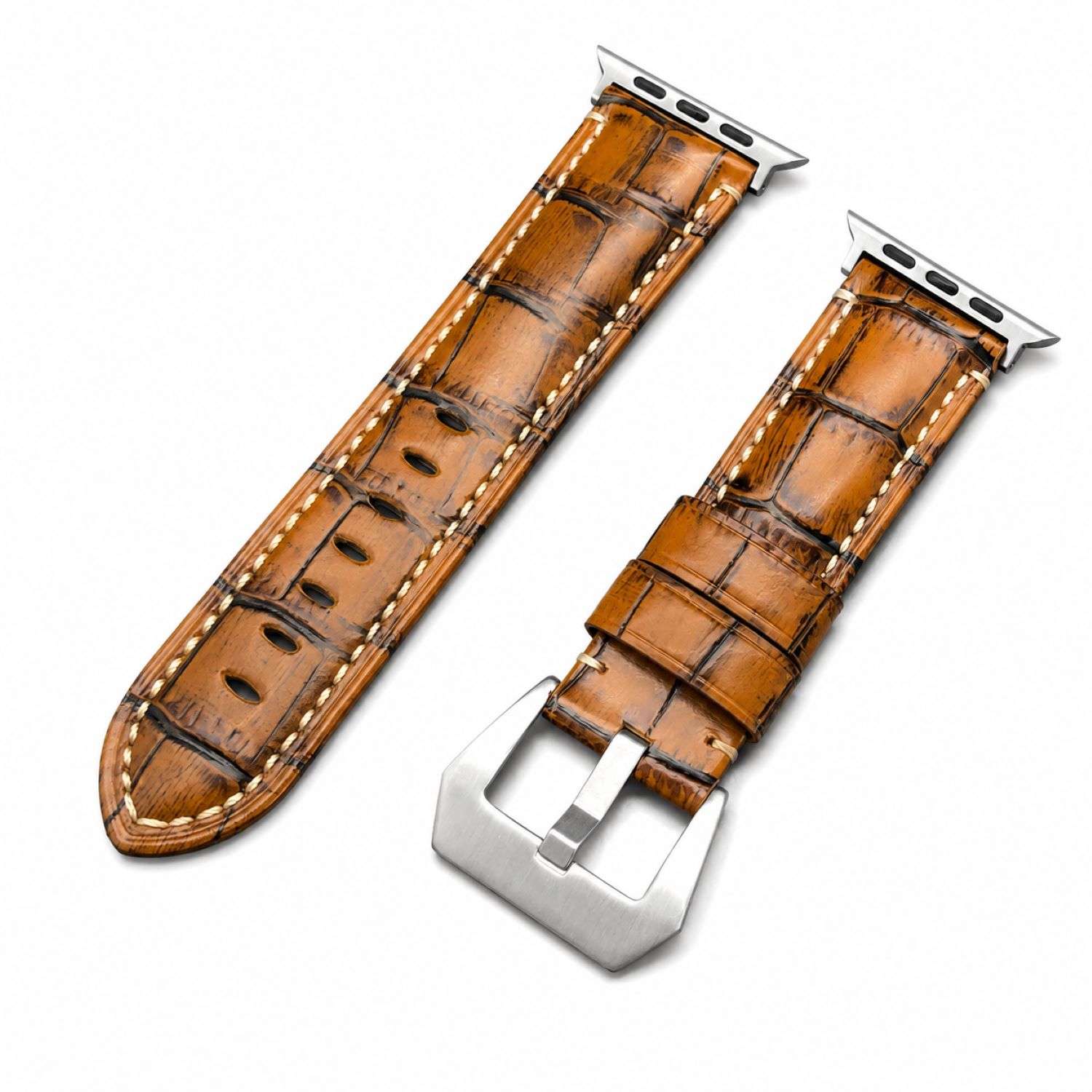 Alligator-Embossed Leather Watch Replacement Band Compatible with Apple Watch 38mm, Blue, Silver Buckle