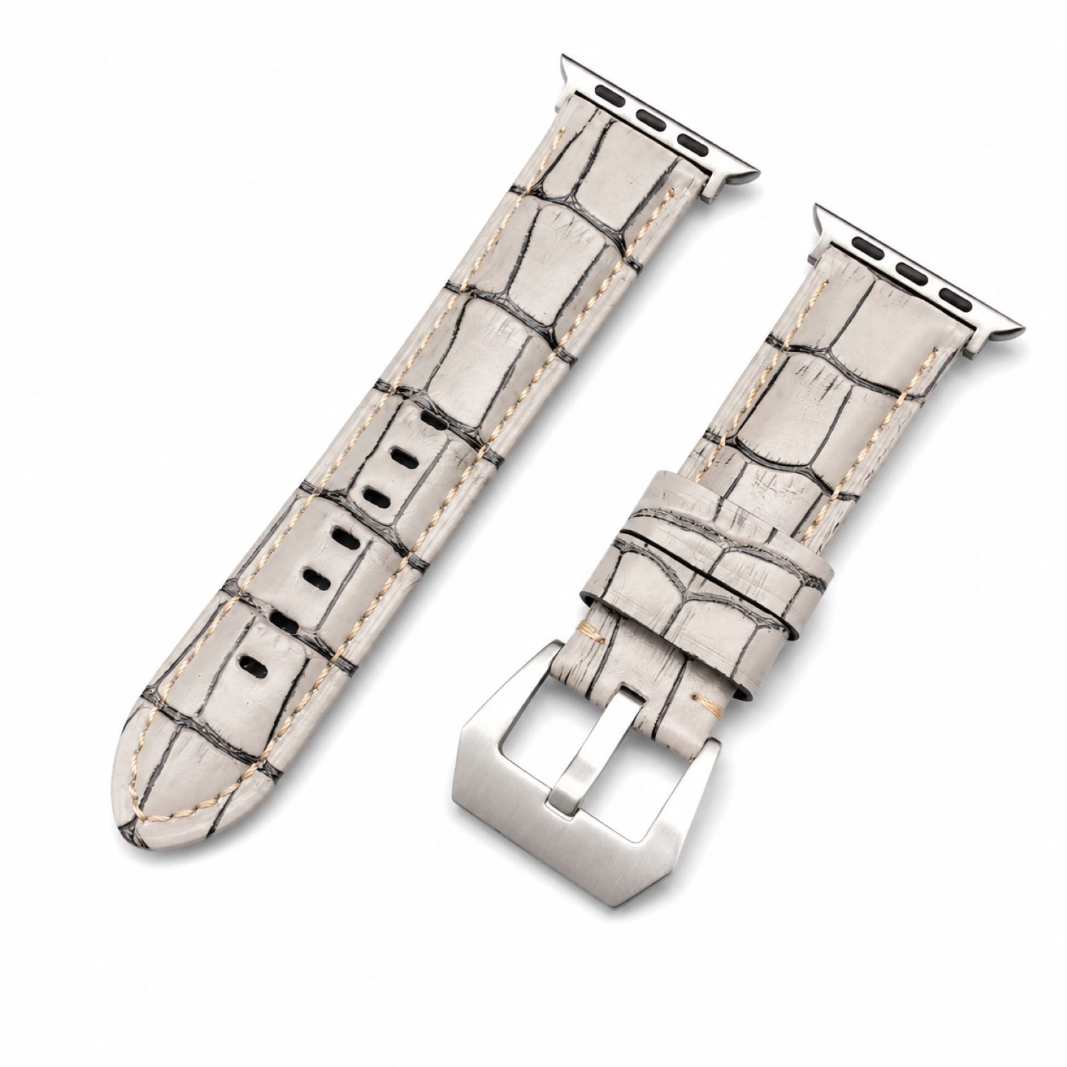Alligator-Embossed Leather Watch Replacement Band Compatible with Apple Watch 38mm, Blue, Silver Buckle