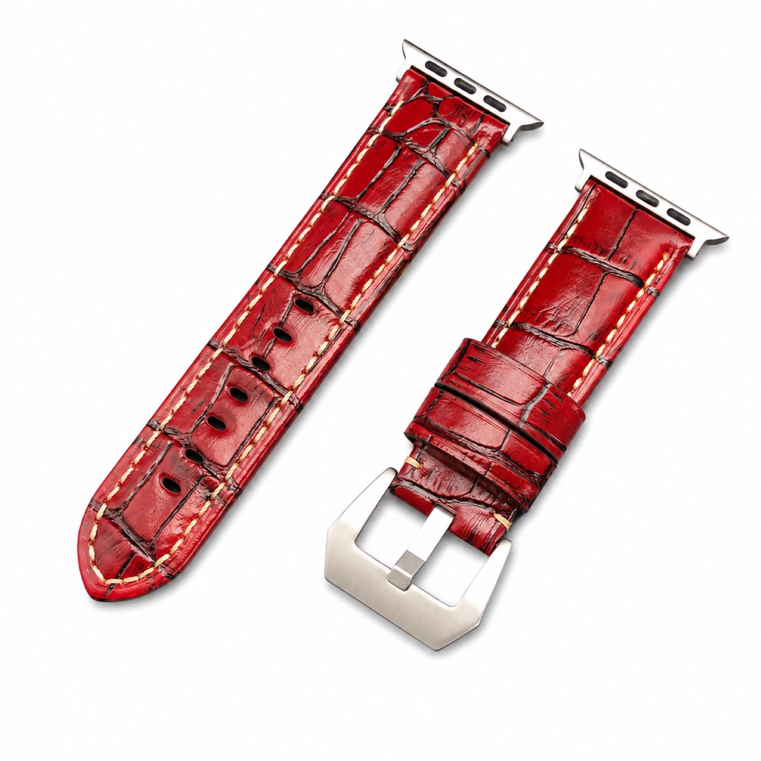 Alligator-Embossed Leather Watch Replacement Band Compatible with Apple Watch 38mm, Blue, Silver Buckle