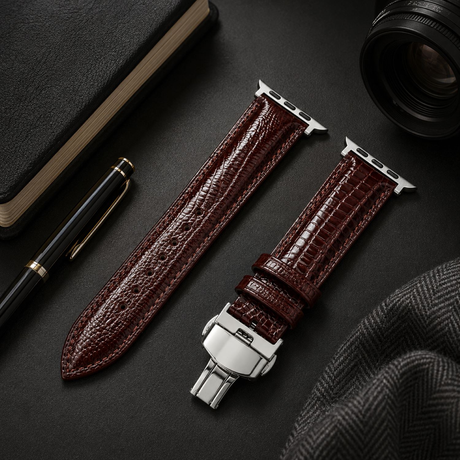Lizard-Embossed Leather Watch Replacement Band Compatible with Apple Watch 38mm photo 2